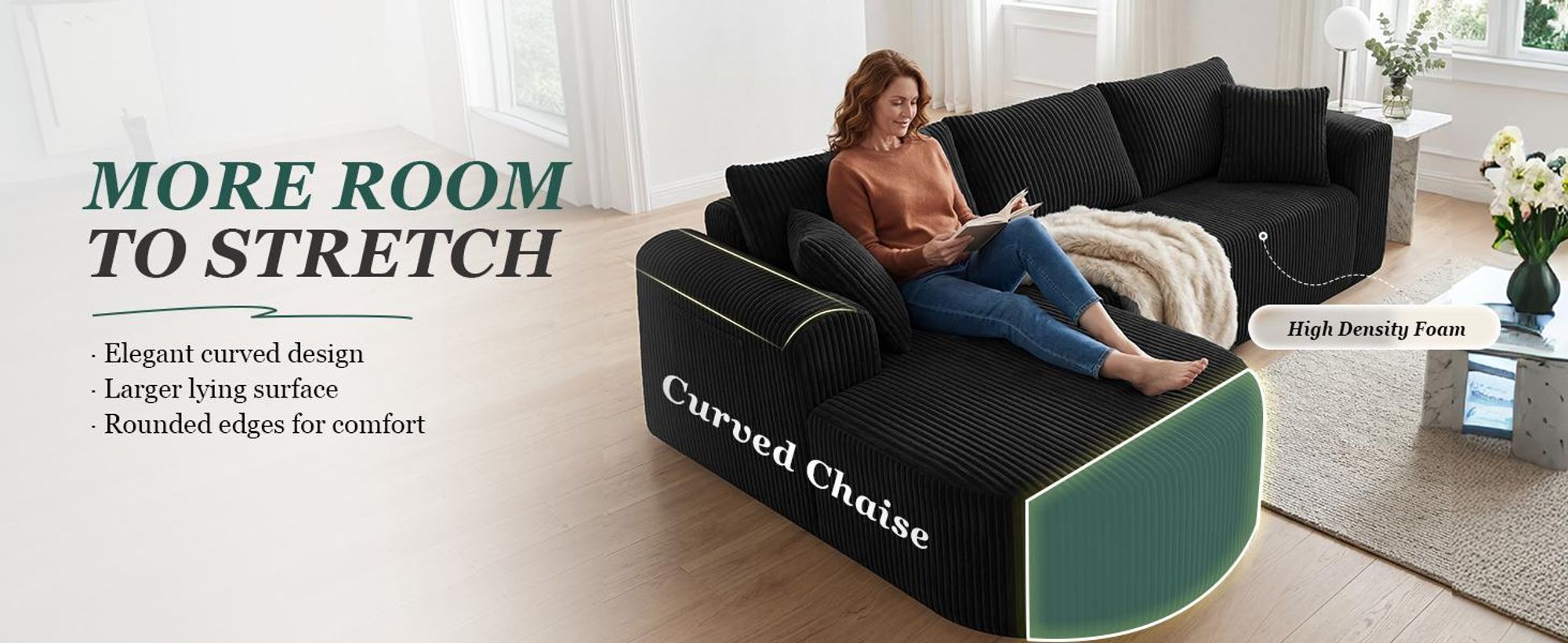 Divano angolare con funzione letto, divano modulare in velluto senza braccioli, divano con chaise longue, divano a forma di L con funzione letto, divani componibili con cuscini e tasche laterali, lunghezza 243 cm
