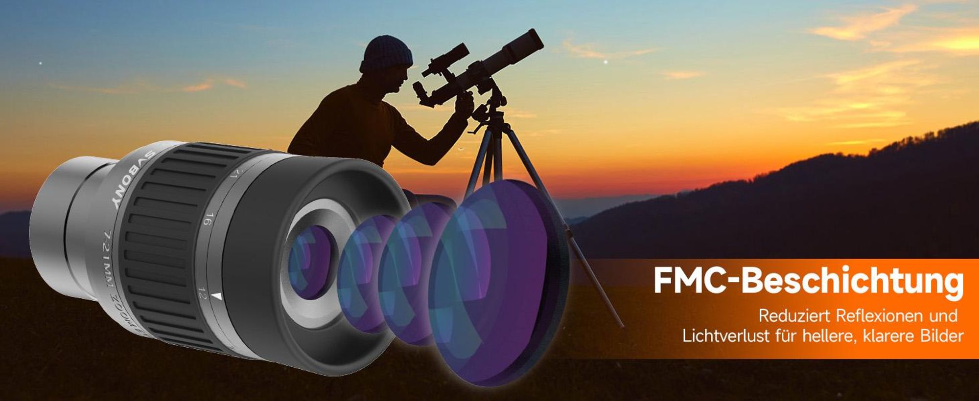 Svbony SV135 Teleskop Okular, 1,25 Zoll, 7–21 mm Zoom, 52-Grad-Sichtfeld, FMC 5-Element-3-Gruppen, Teleskop Zubehör für astronomische Beobachtung