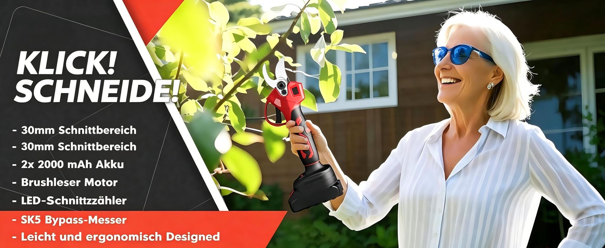 Akku-Gartenschere, elektrische Gartenschere, Schnittdurchmesser 0-30 mm, fortschrittliche Digitalanzeige, mit 2 Akku, 21-V-Gartenschere, Baumschere