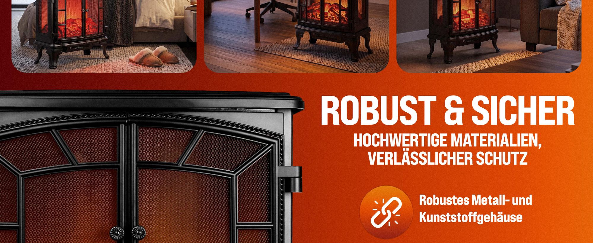 Monzana Elektrokamin mit Heizung 2000W Doppeltür LED Flammeneffekt