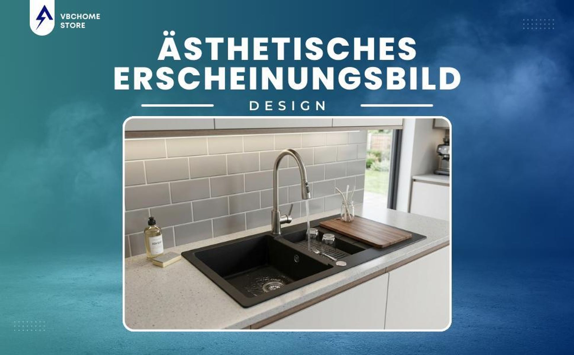 VBChome Spülbecken 80x50x20 cm Schwarz Granit 1,5 Becken Abtropffläche Einbauspüle gesprenkelt Restebecken Siphon