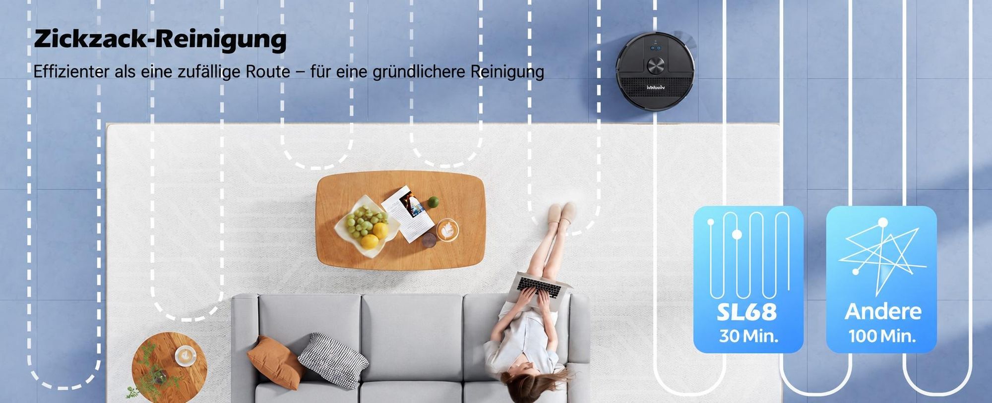 Lubluelu SL68 Saugroboter mit Wischfunktion 3in1, 4500Pa, LiDAR-Lasernavigation, Teppich-Boost, App, 55dB, Intelligente Routenplanung 120MIn