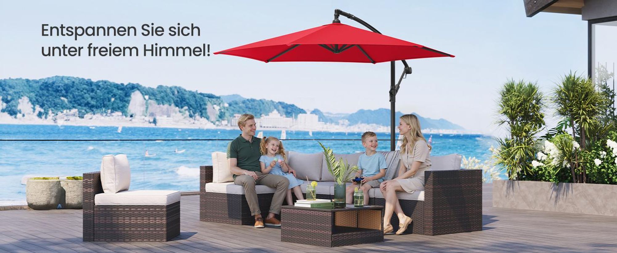 SONGMICS Sonnenschirm Ø 300 cm Sonnenschutz UPF 50+