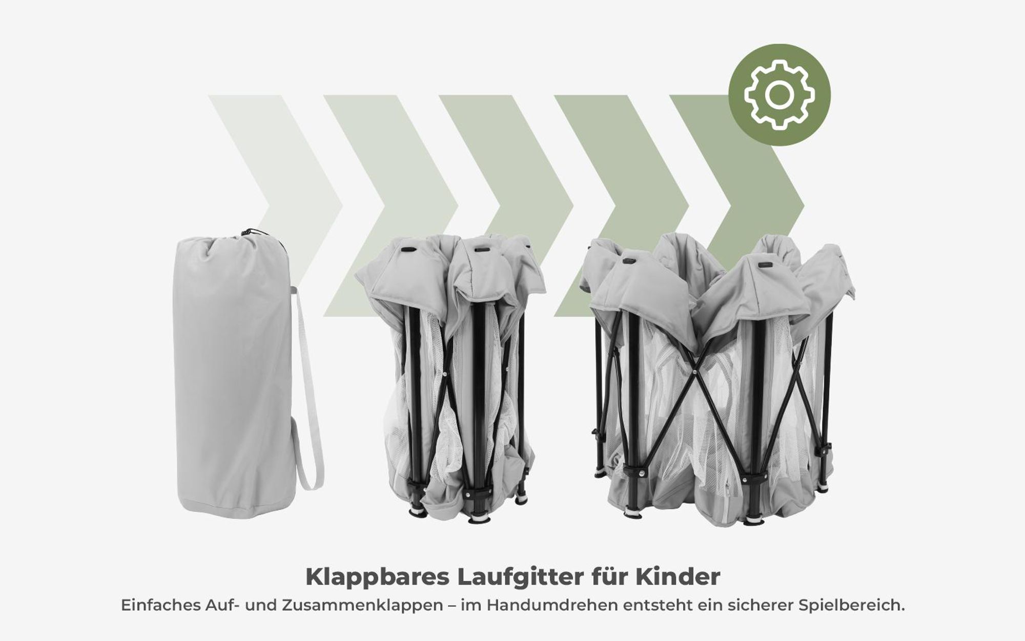 Tulano Cozy 30 faltbares Baby-Laufgitter – mit Reißverschluss, Tasche, rutschfest, für drinnen & draußen, belüftet, EN 12227, 6–36 Monate, hellgrau