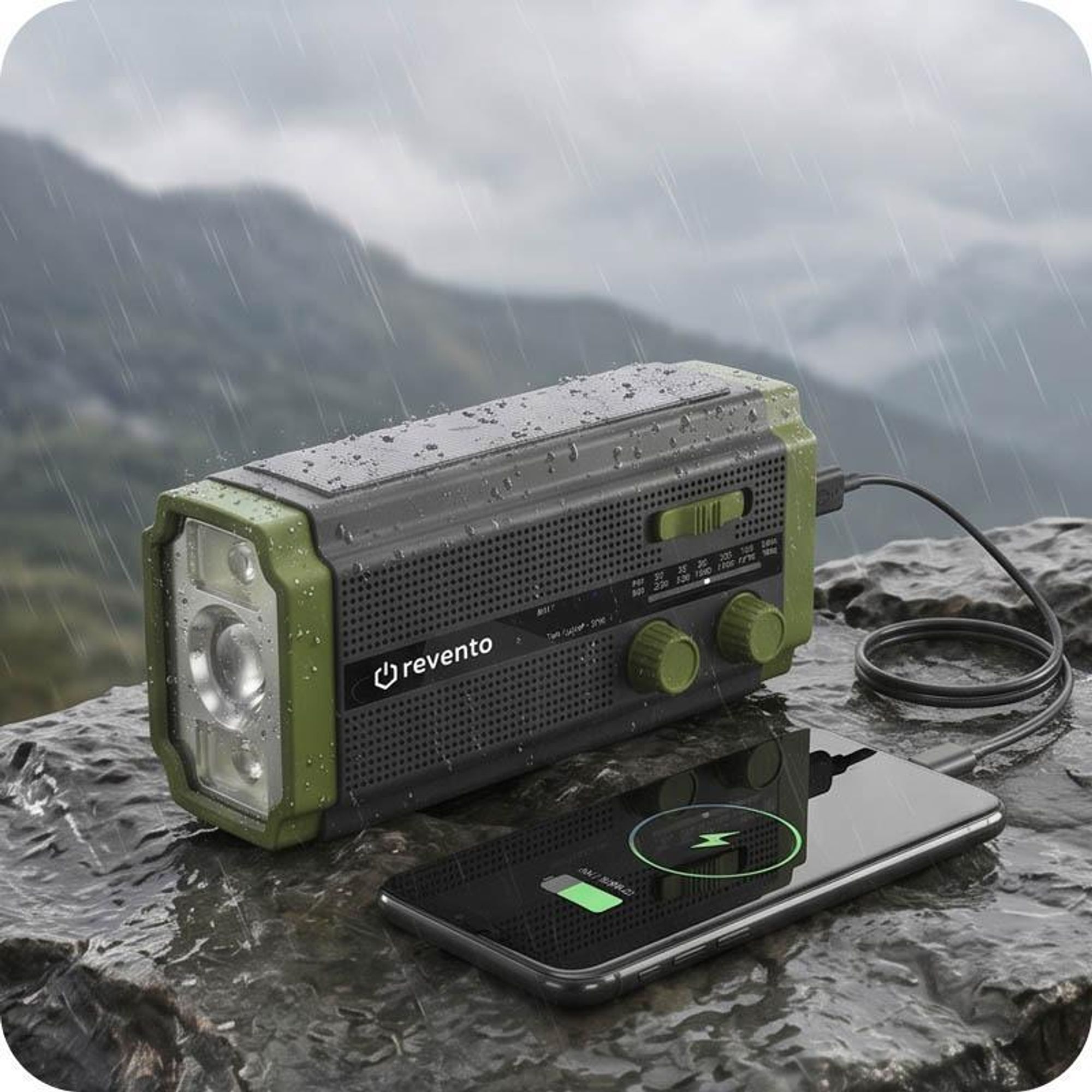 REVENTO® Solar Radio Solar Kurbelradio mit LED-Taschenlampe, Notfallradio AM/FM Wetter, 5000mAh Akku, Handkurbel-Dynamo, Powerbank für Smartphone