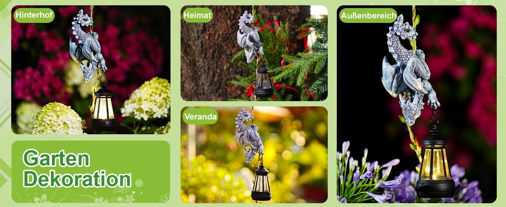 Solarleuchte, Solarlampe, Gartenleuchte, Solar Laternen, Drachen Figuren, Gartendeko, Gartenfiguren
