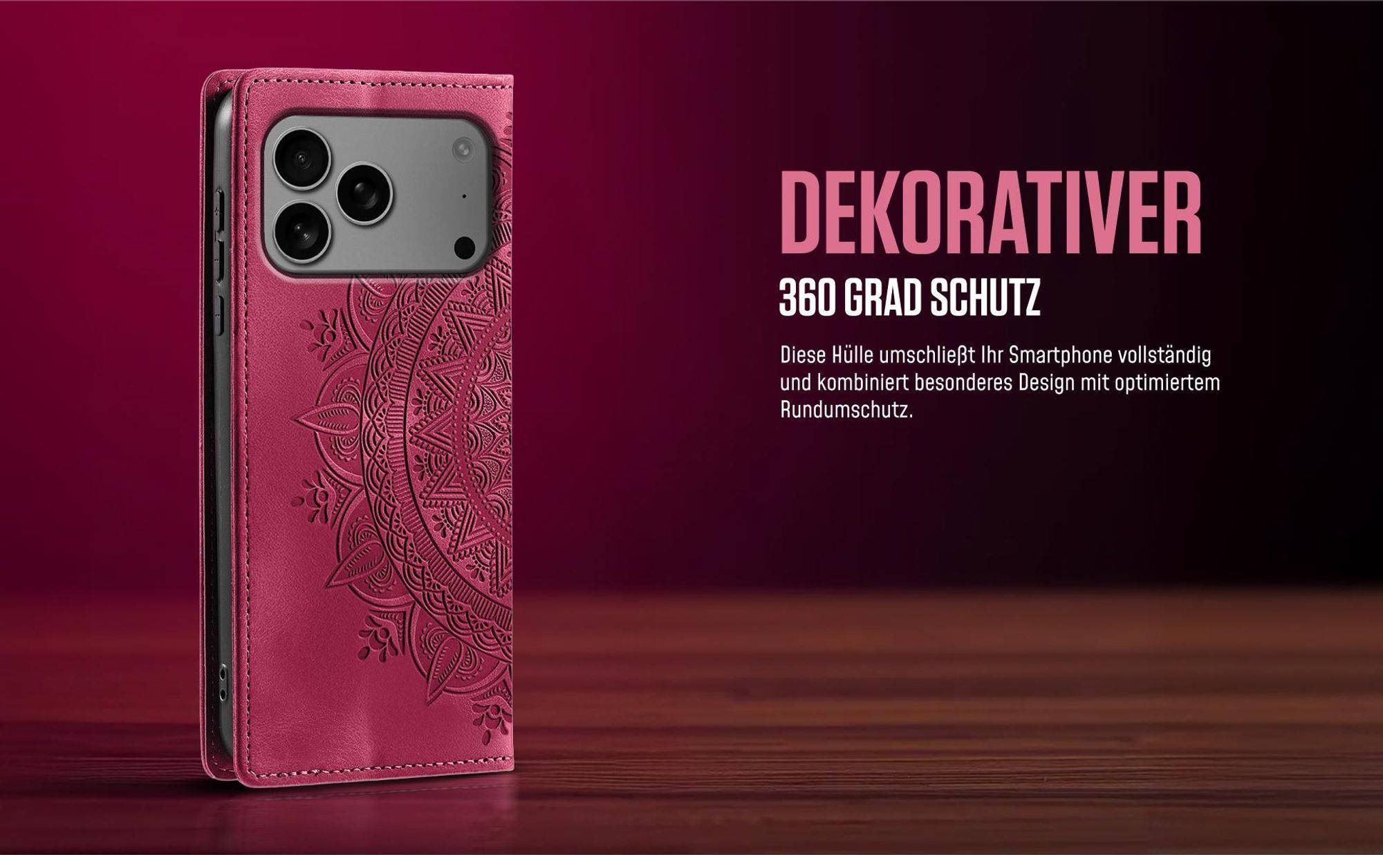 Mandala Flipcase in Magenta für Apple iPhone 17 Pro mit 360 Grad Schutz