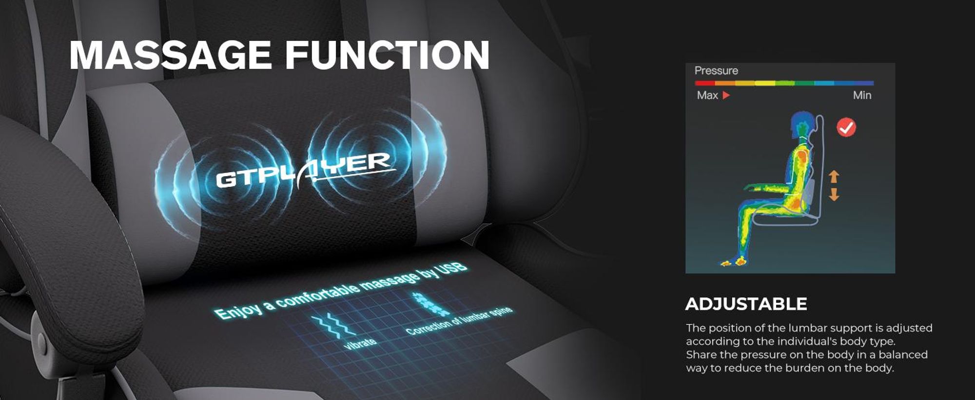 GTPLAYER Fotel biurowy Fotel do gier Fotel do gier z tkaniny Ergonomiczny fotel do gier z podnóżkiem, zagłówkiem i poduszką lędźwiową, wyściełany fote