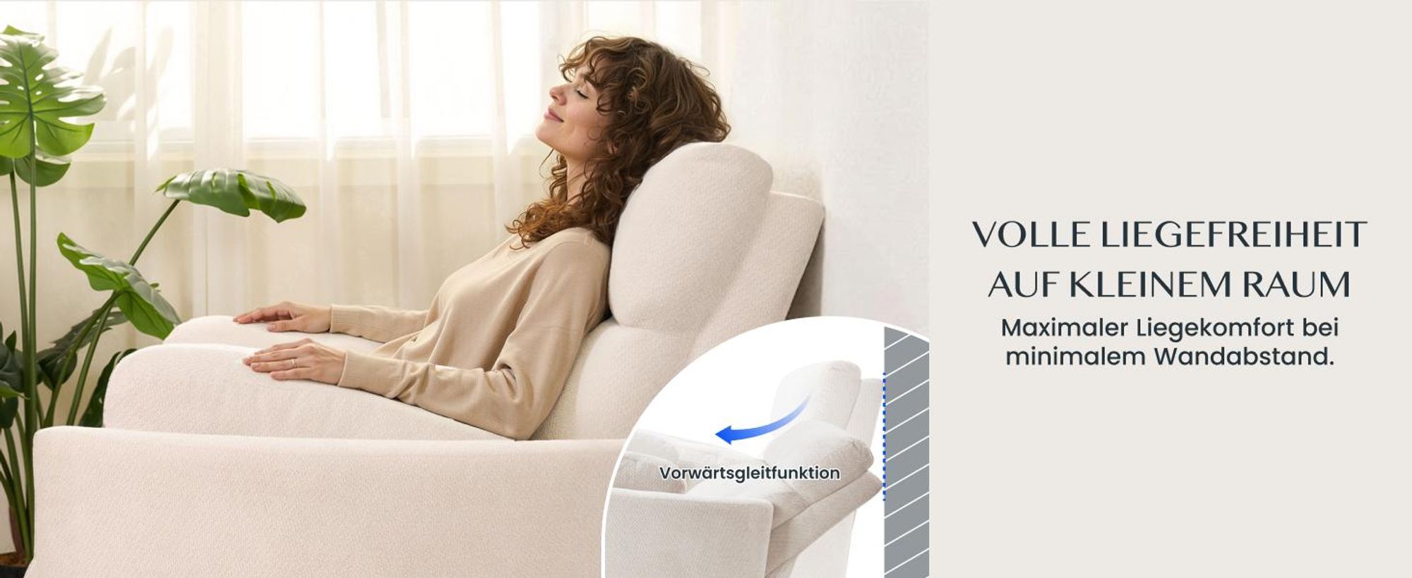 FLEXISPOT Mochi Pro Zero-Wall XXL Elektrischer Relaxsessel, 1,5-Sitzer mit 138 cm Sitzbreite, Fernsehsessel für Große&Schwere, Klemmschutz&USB-C,Beige