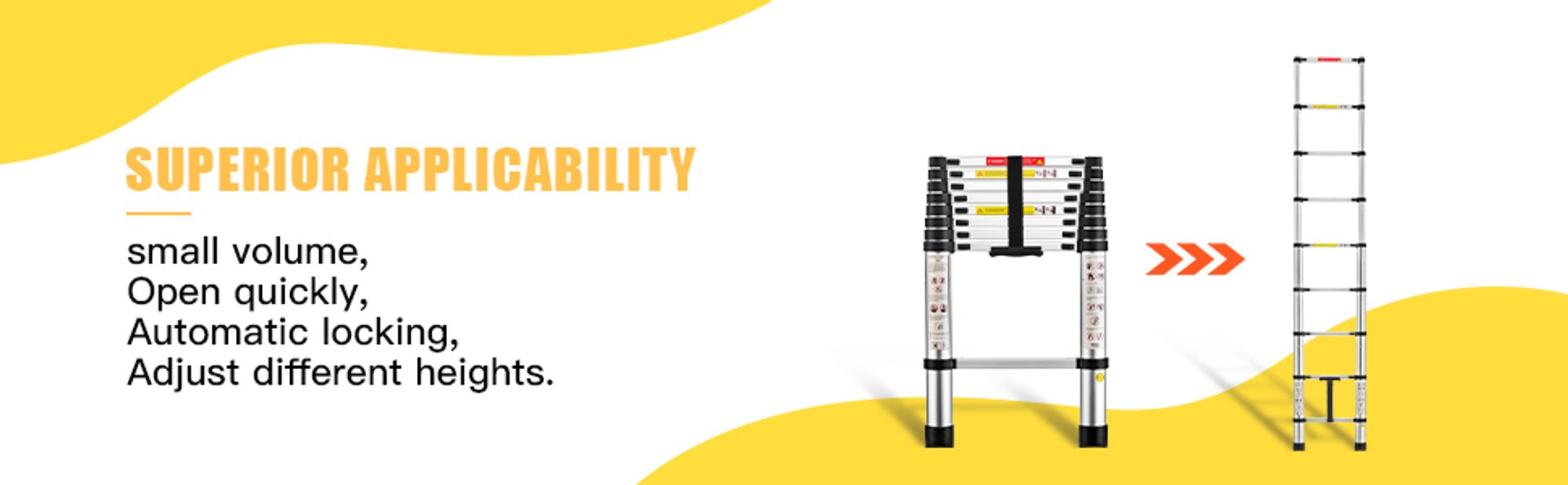 STANEW Teleskopleiter Aluminium 2,6m,Rutschfester Klappleiter Stehleiter Mehrzweckleiter, Abnehmbare Armlehne, Ausziehbare Leiter, Multifunktional Ladder, Maximale Belastbarkeit 150 kg