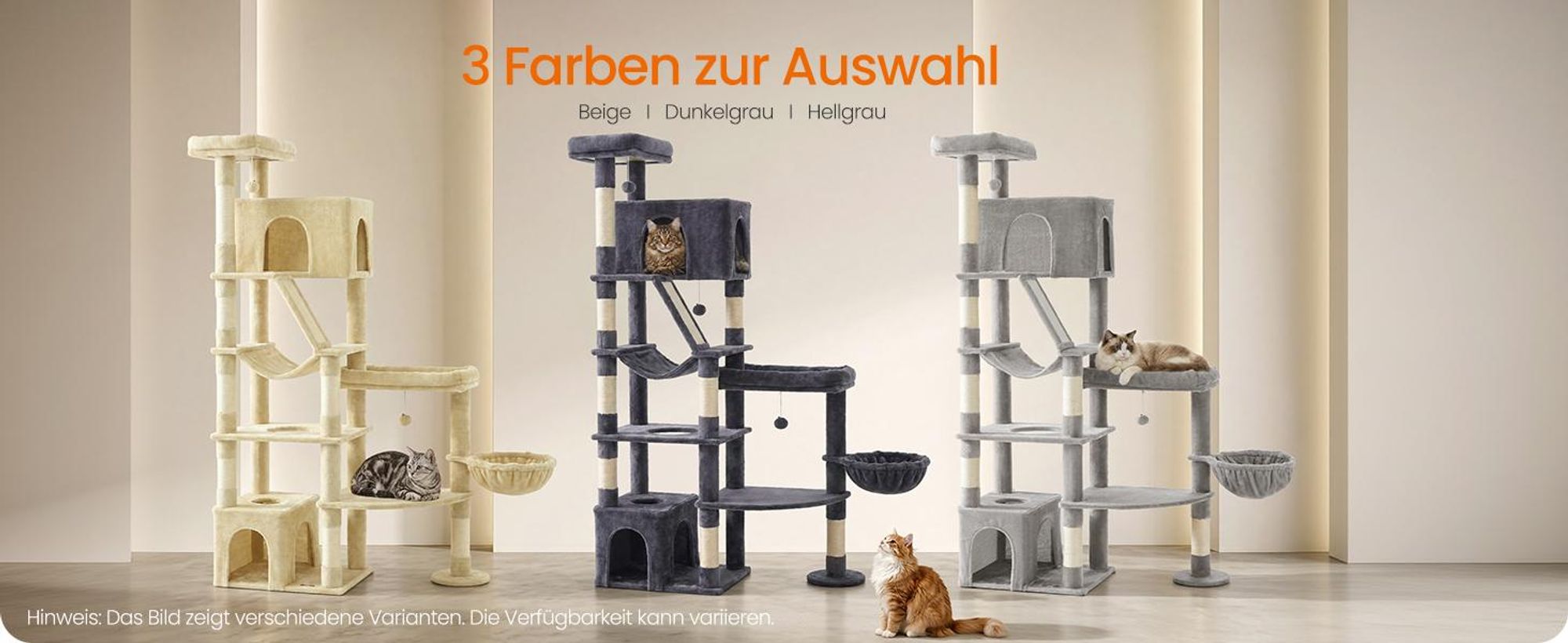 FEANDREA Kratzbaum für Große Katzen, Stabil mit 6 Ruhebereichen und Sisalstämmen, 105 x 45 x 188 cm, Grau