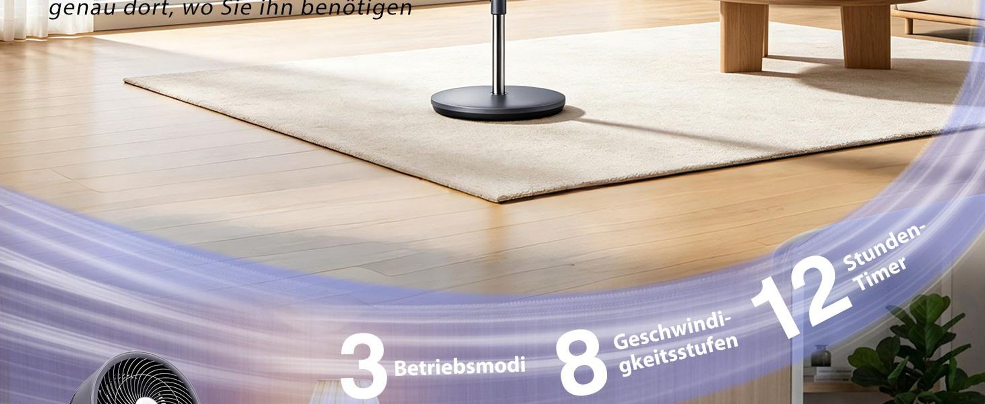 Aigostar 2-in-1 Luftumwälzer Standventilator, DC-Motor, 3D-Oszillation, 8 Stufen, leise 23dB, 12H-Timer, Fernbedienung, höhenverstellbar 80-105cm