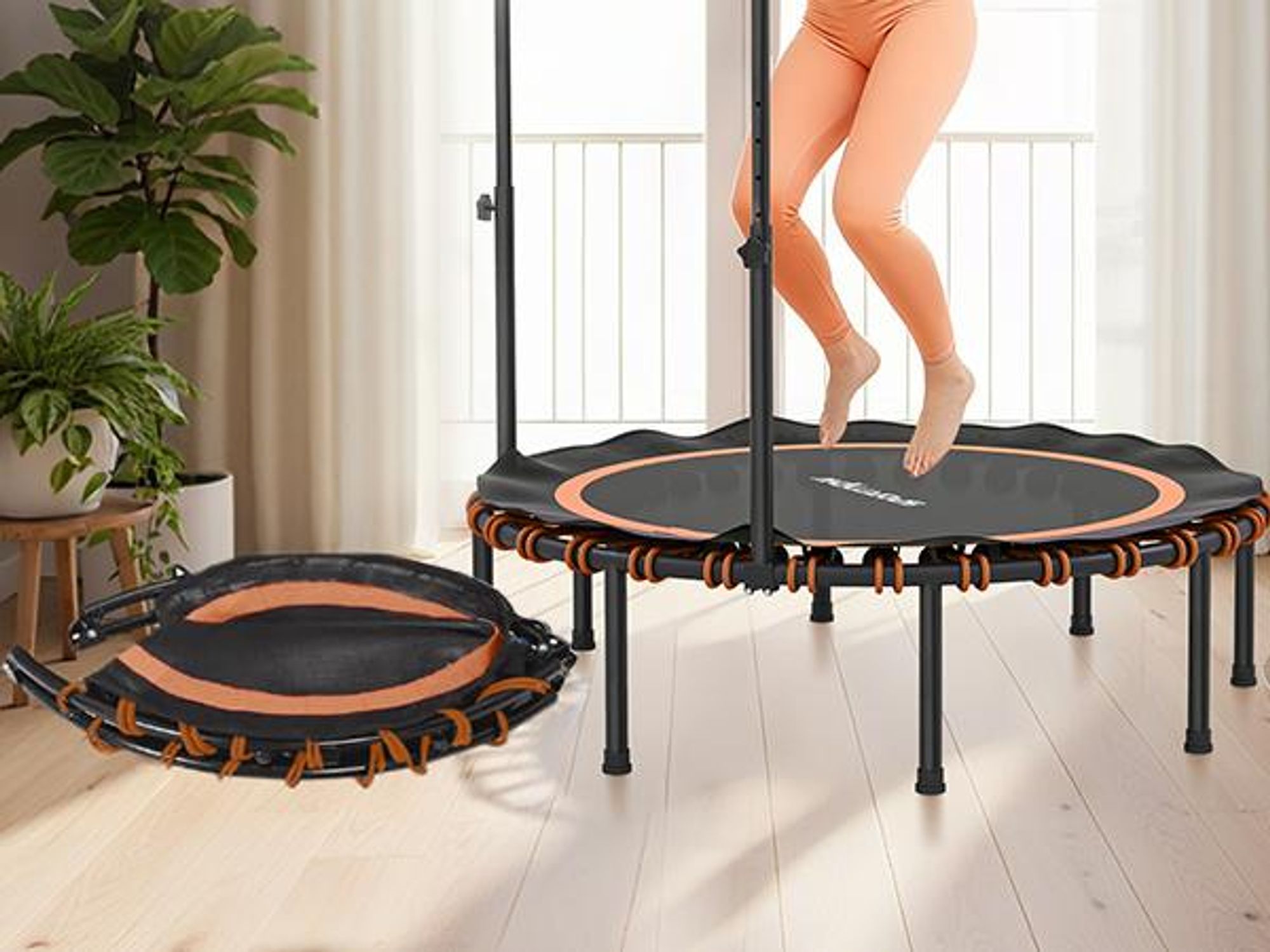 SPORTNOW Fitness Trampolin klappbar Ø122cm Mini Trampoline mit 5 Handgriffstufen