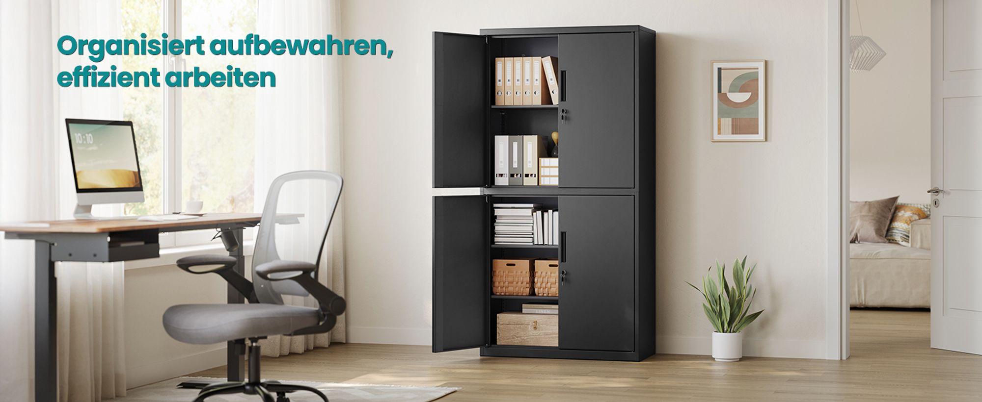 SONGMICS Aktenschrank, Mehrzweckschrank, Büroschrank, 40 x 80 x 180 cm, verstellbare Ablagen