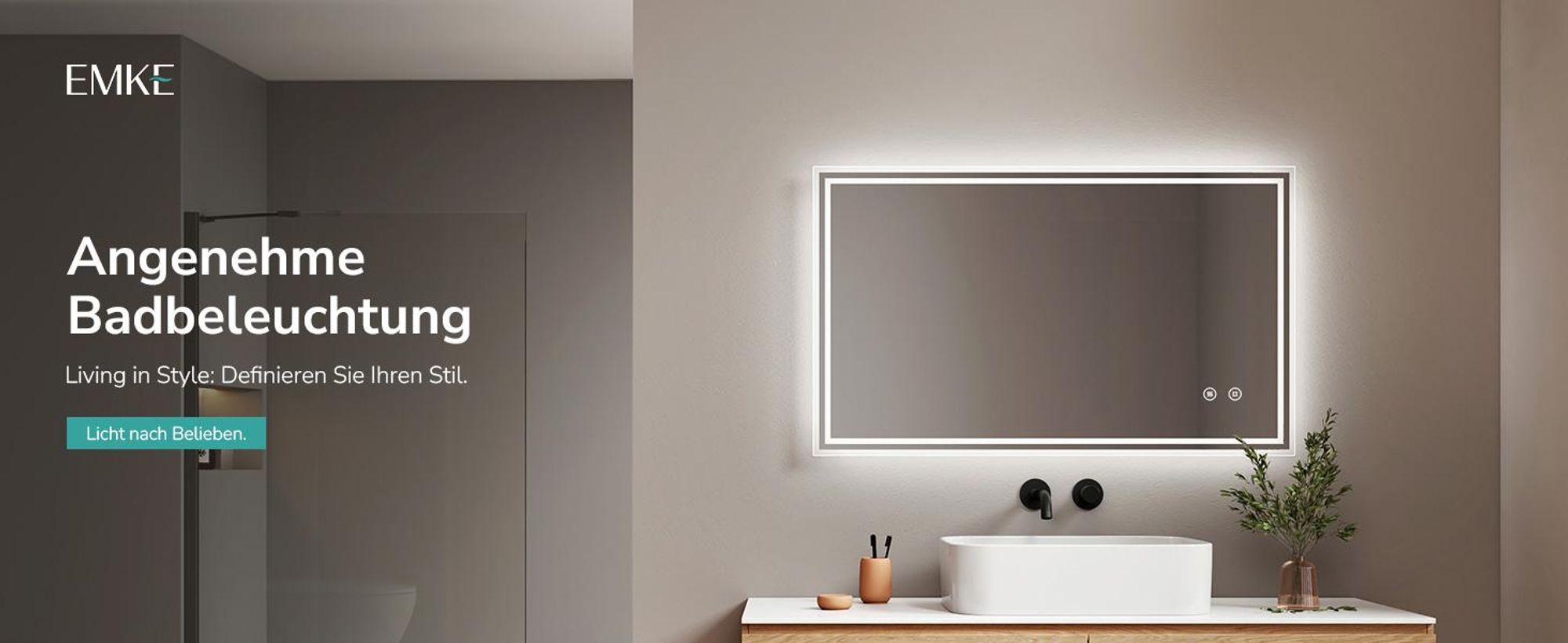 EMKE LED Badspiegel 100x60cm Badspiegel mit Beleuchtung Kaltweiß Lichtspiegel Badezimmerspiegel Wandspiegel mit Touchschalter Beschlagfrei
