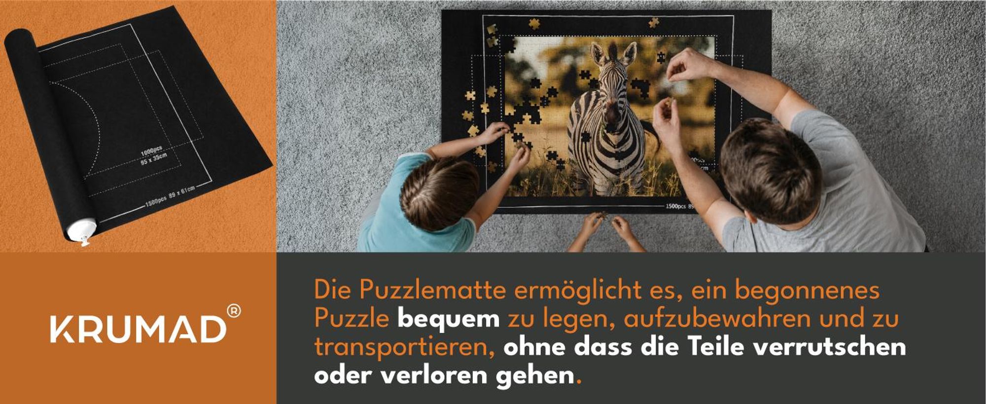 KRUMAD Puzzleunterlage Rollmatte zum Aufbewahren, Puzzlebrett Weiche Filzmatte, Puzzle Matte Roll 1000 teile aus Filz, Puzzle Pad 66 cm x 117 cm