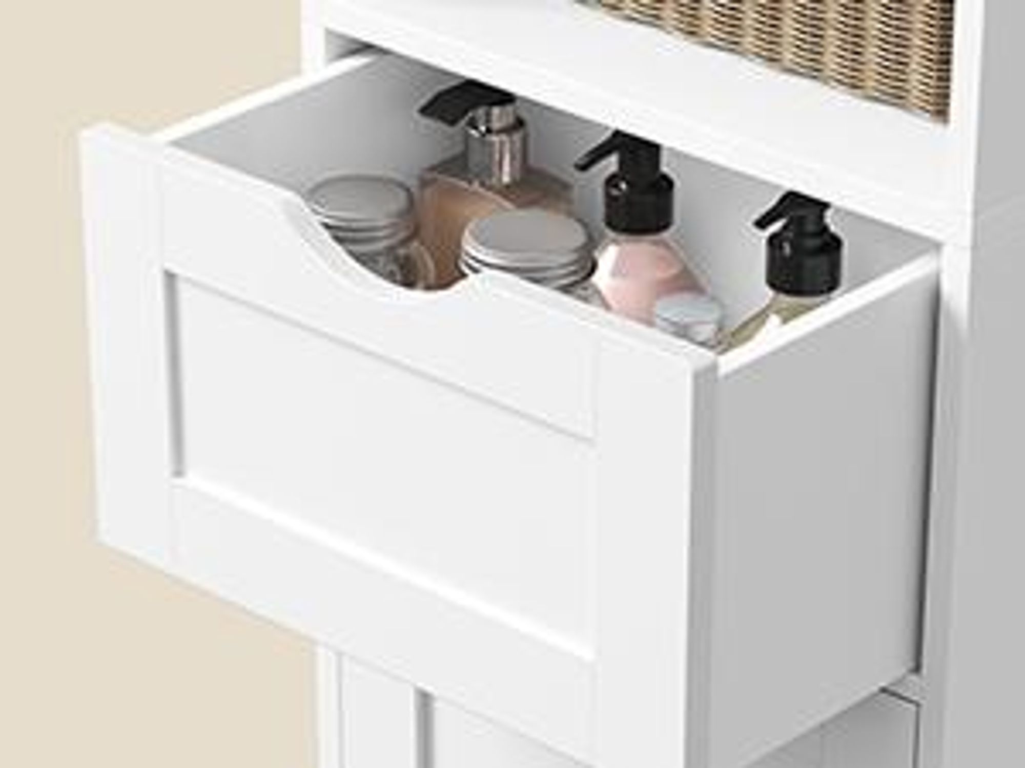 VASAGLE Badezimmerschrank, Badschrank, Hochschrank, Glastür, Badezimmermöbel