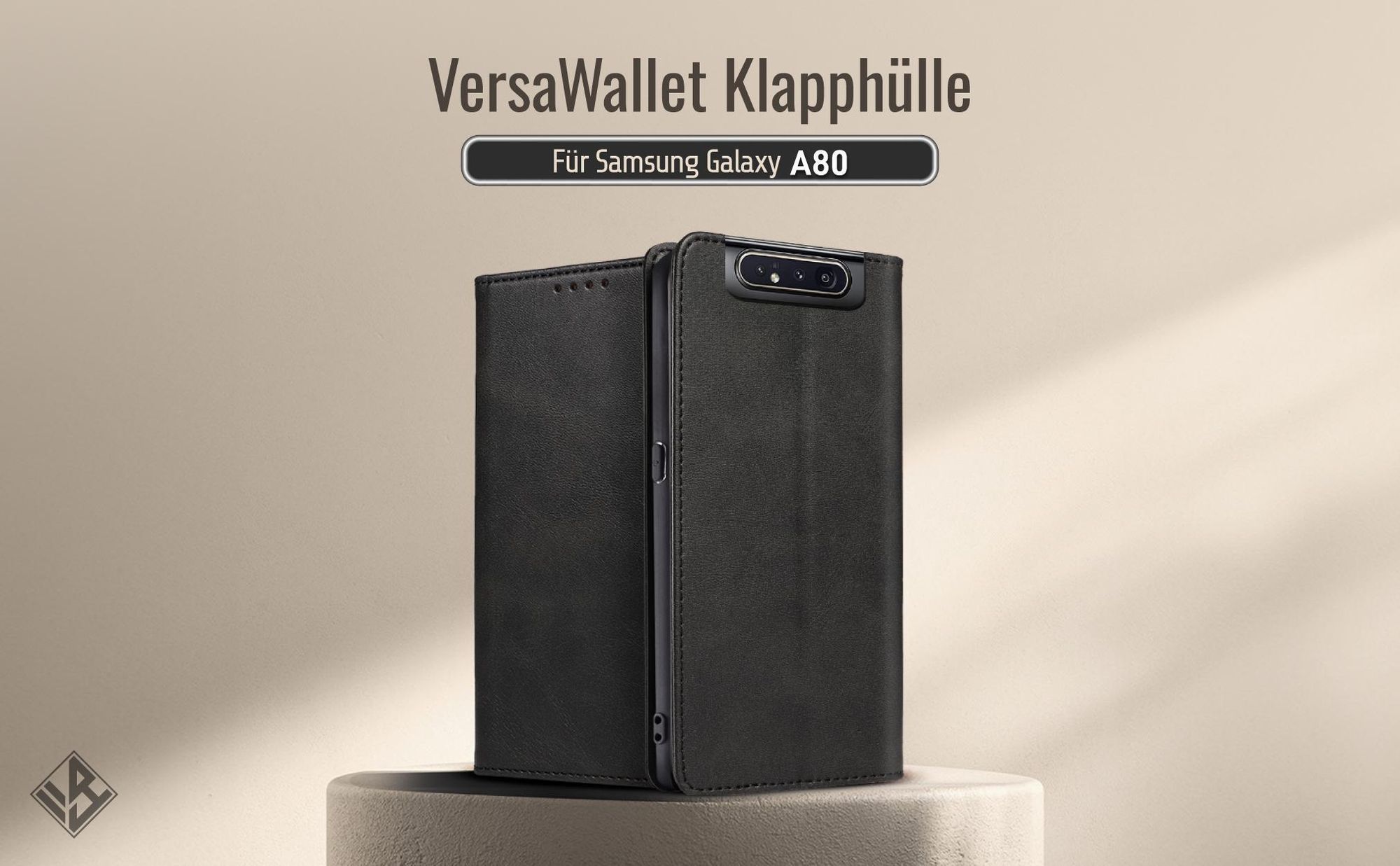 Schwarze Klapphülle für das Samsung Galaxy A80 mit Wallet-Funktion