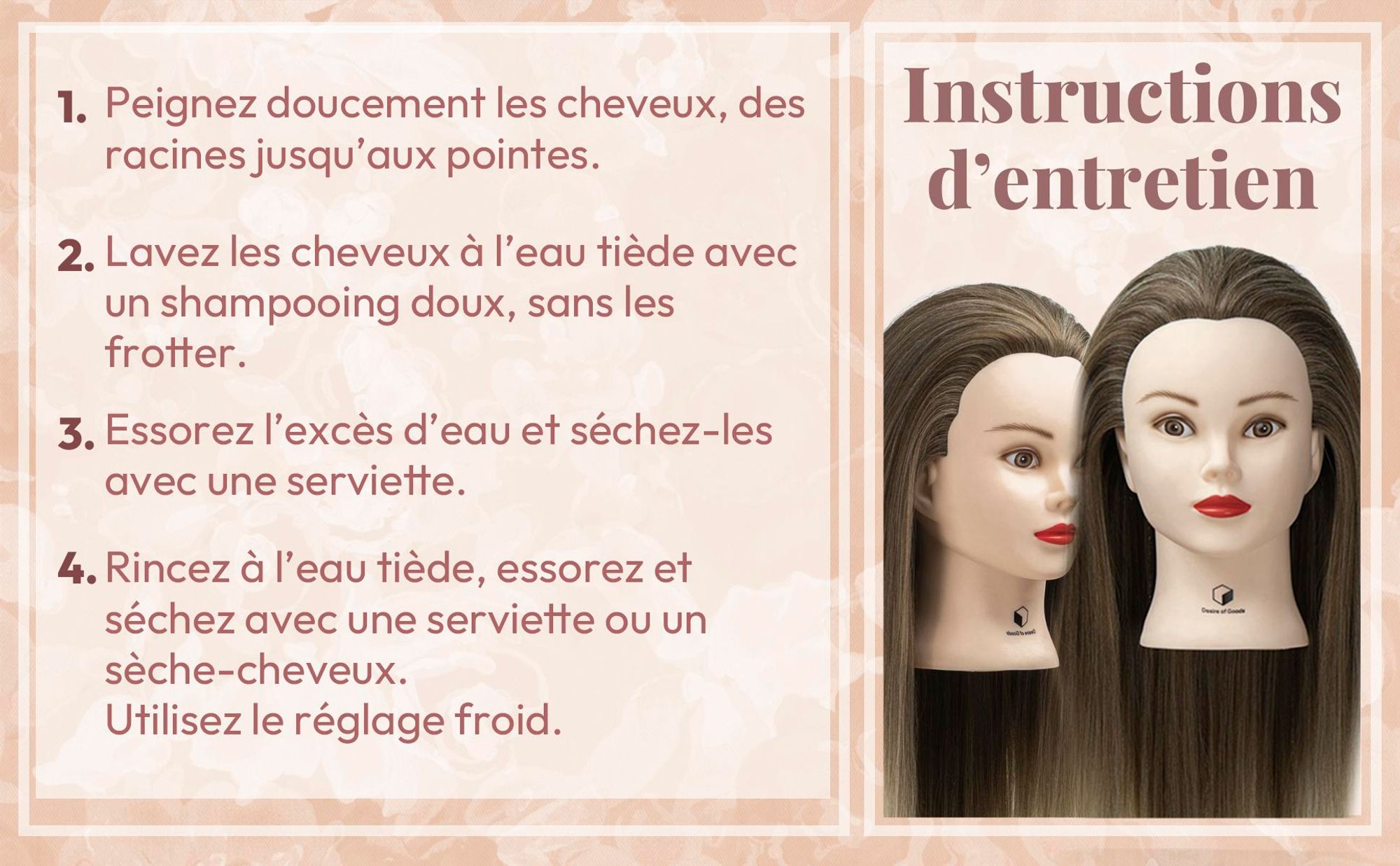 Desire of Goods Tête d'entraînement pour coiffure – Ombre – Avec accessoires de coiffage et pince de table – 70 cm