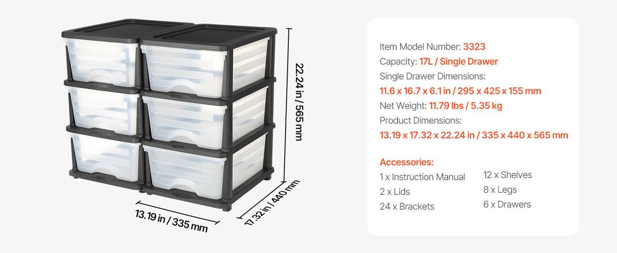 VEVOR Schubladenwagen Schubladenschrank mit 3 Schubladen (2er-Pack), rollbarer S
