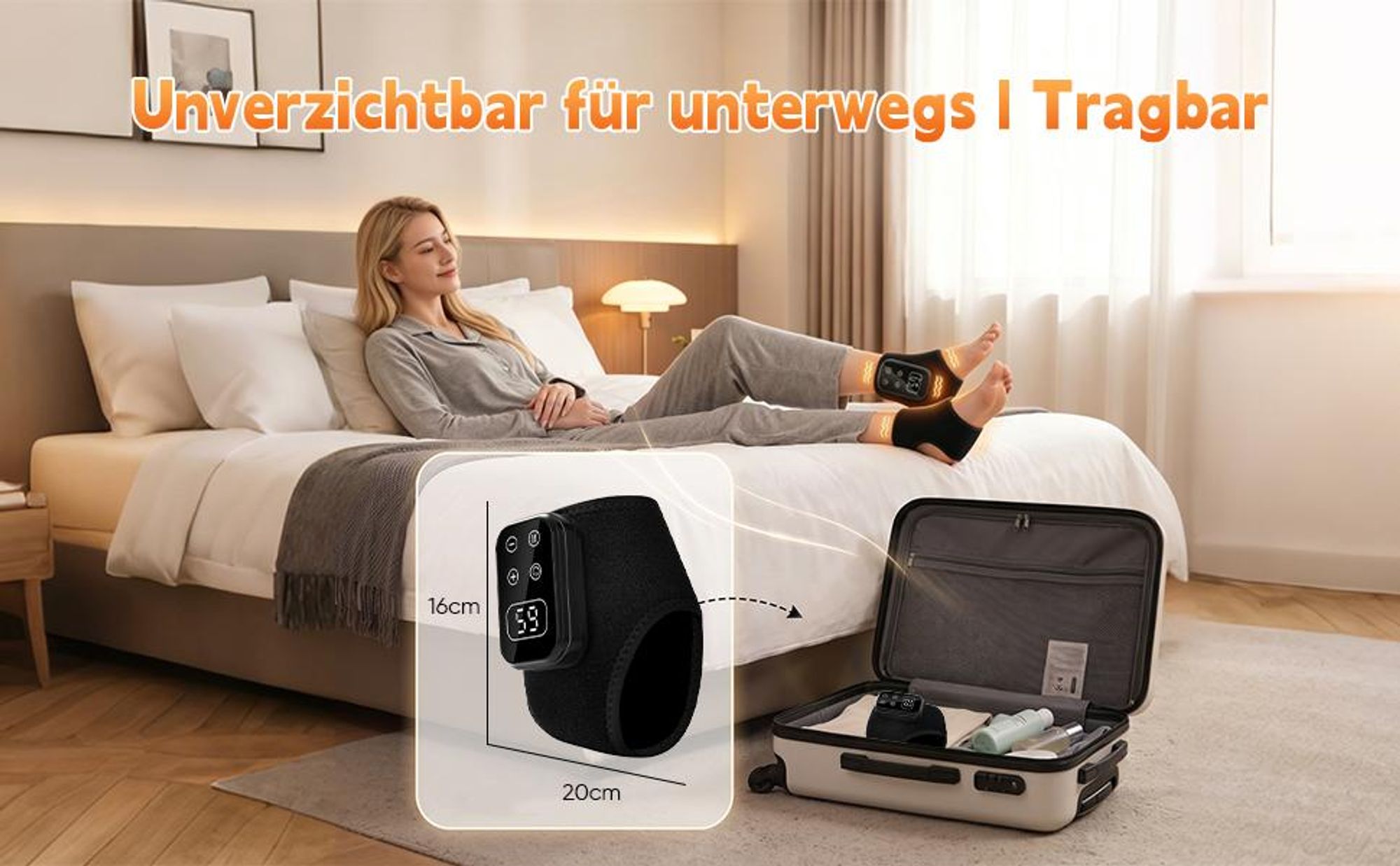 Fußmassagegerät, 2 Stück Fussmassagegerät, kabelloser Knöchelmassagegerät, Wärmetherapie Massagegerät, 4 Heizstufen & 5 Vibrationsmodi