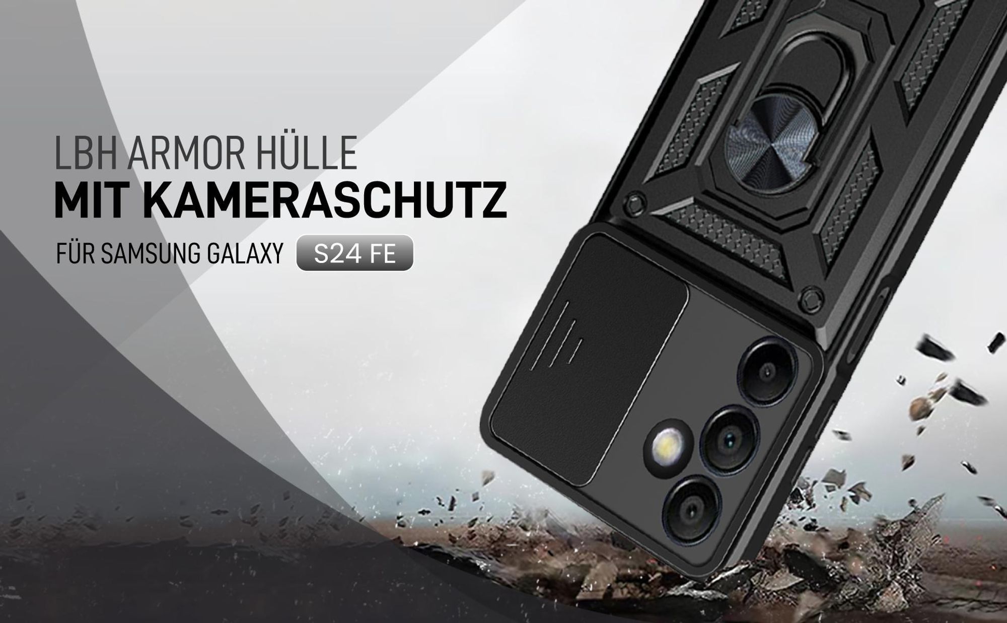 Schwarze Outdoorhülle mit Kameraschutz für Samsung Galaxy S24 FE
