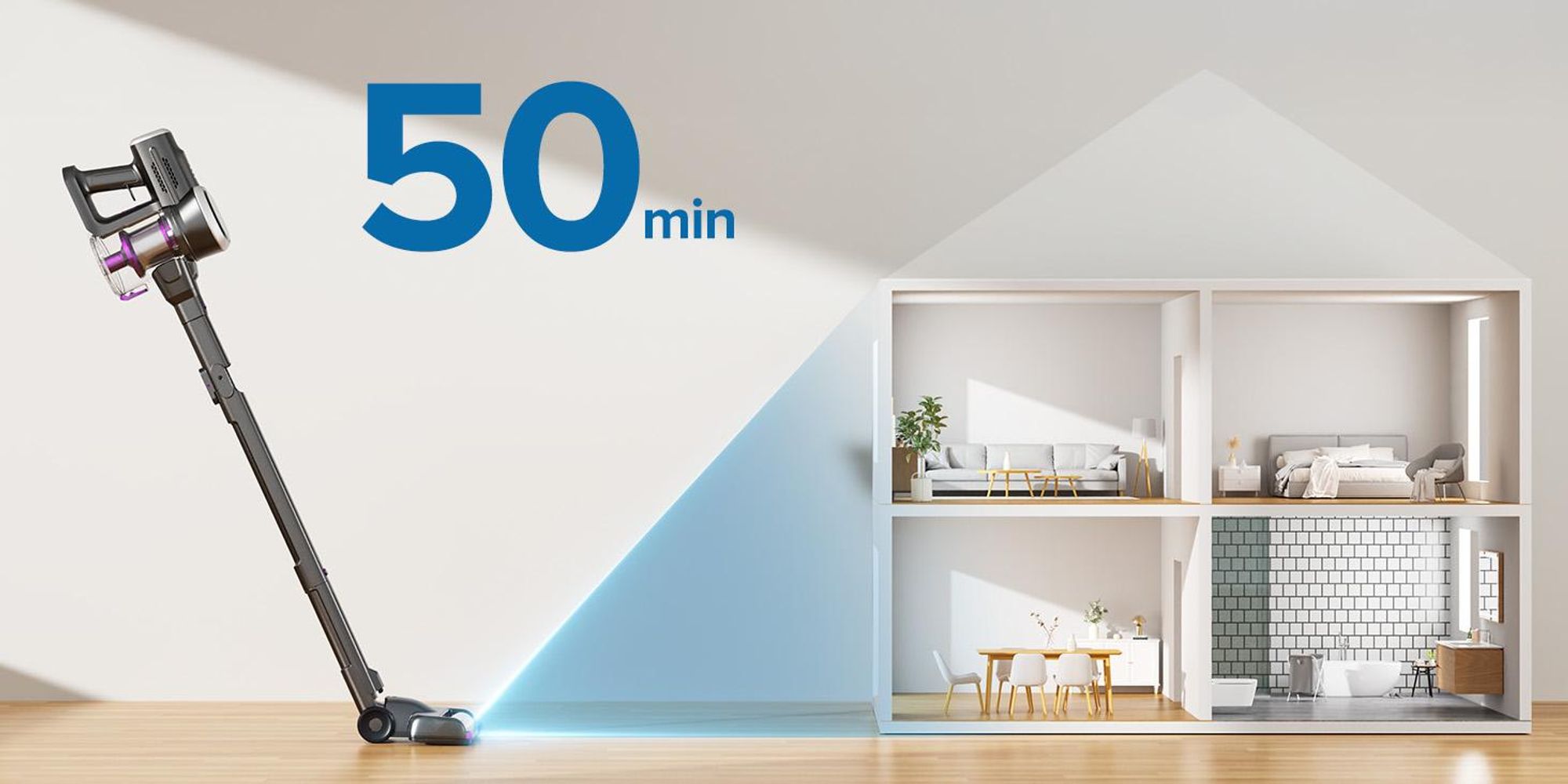 Lubluelu Akku-Staubsauger,80000PA/ 650W/70Min, Staubsauger Kabellos Mit Selbststehendes Design, Flexibles Biegegelenk, Anti-Tangle Bodenbürste,P5