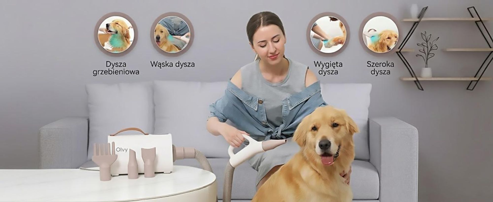 Olvy Suszarka dla psów Suszarka dla psów do pielęgnacji zwierząt Suszarka dla zwierząt z regulowaną prędkością wiatru, suszarka dla psów z 4 dyszami, suszarka do pielęgnacji psów
