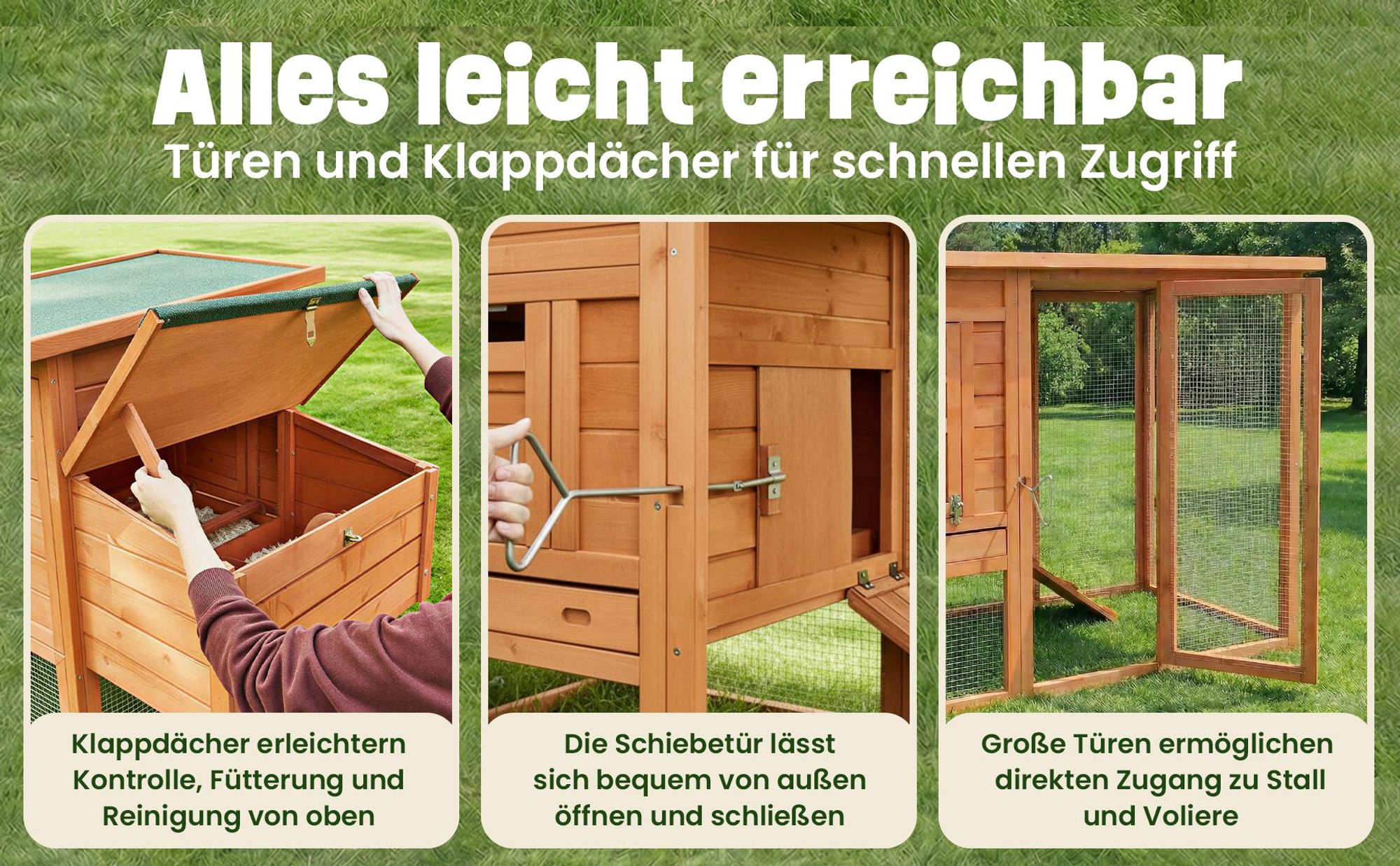 zooprinz Hühnerstall Hühnerhaus Modell | XXL | 182x103x75cm (BxHxT) | Klappdach | Freilaufgehege | Nistkasten | Wetterfest | Massivholz