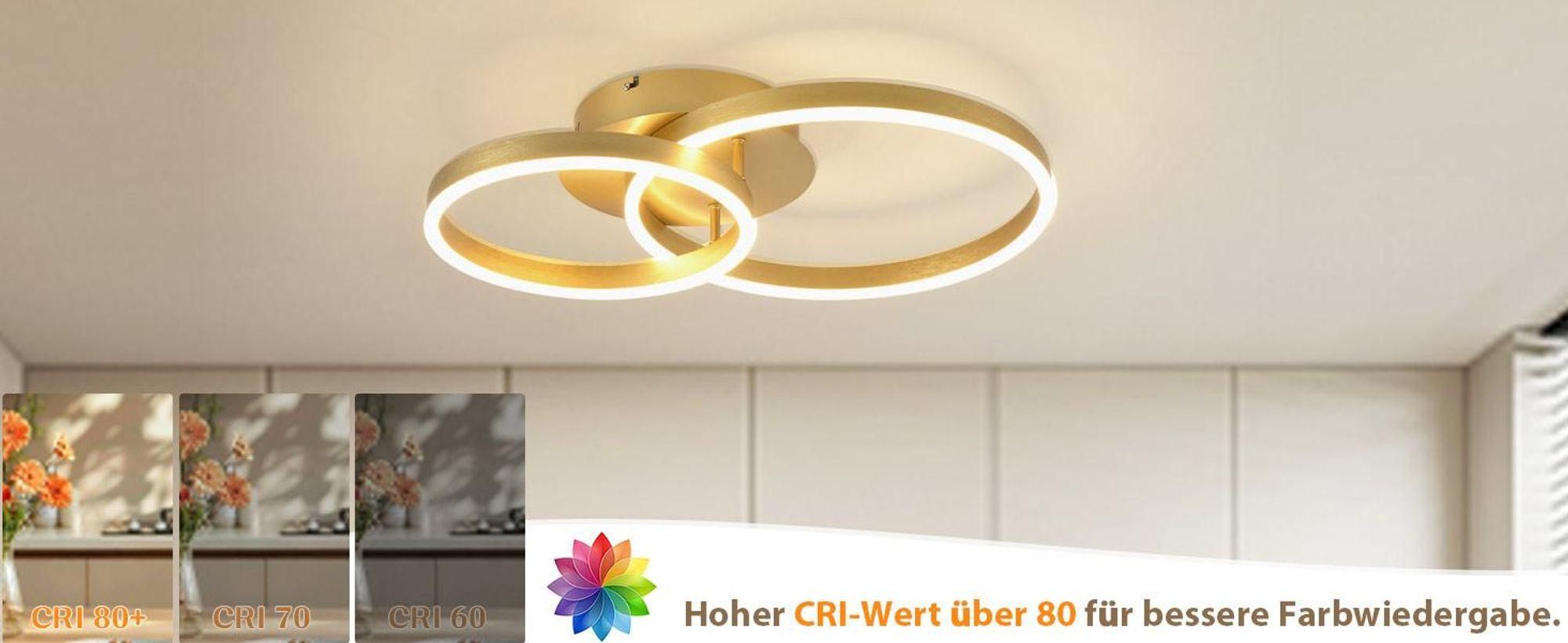 ZMH Deckenlampe LED 46W Deckenleuchte Wohnzimmer Dimmbar mit Fernbedienung Gold 2 Ring aus Acryl Deckenbeleuchtung Modern Design für Schlafzimmer