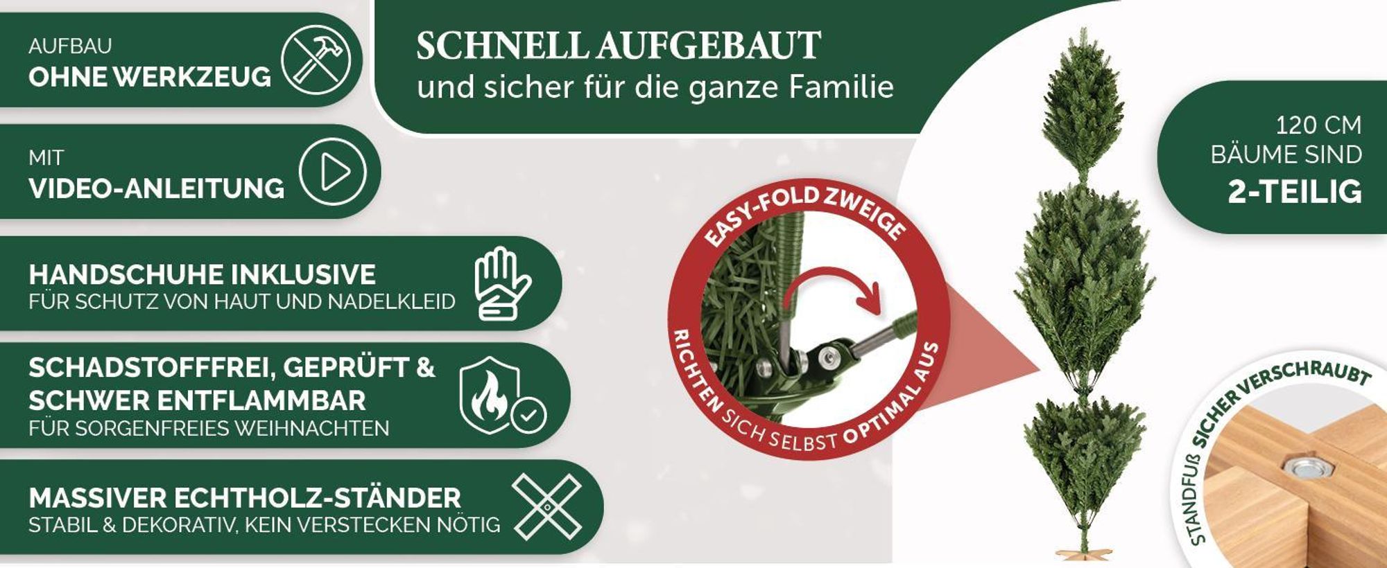 Merry Tree Premium künstlicher Weihnachtsbaum 180cm - großer Weihnachtsbaum Spritzguss Mix aus naturgetreuem PE + PVC + edlen Holzfuß - Stamm im natürlichen Look - Tannenbaum künstlich - Nordmanntanne
