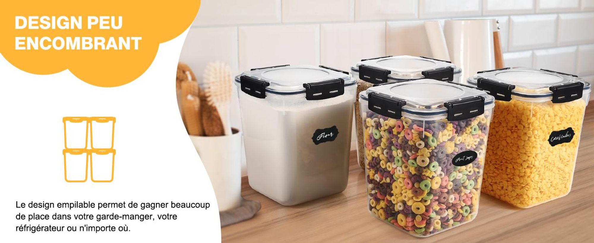 Lot YASHE de 4 boîtes de conservation hermétiques, 5,3 L chacune