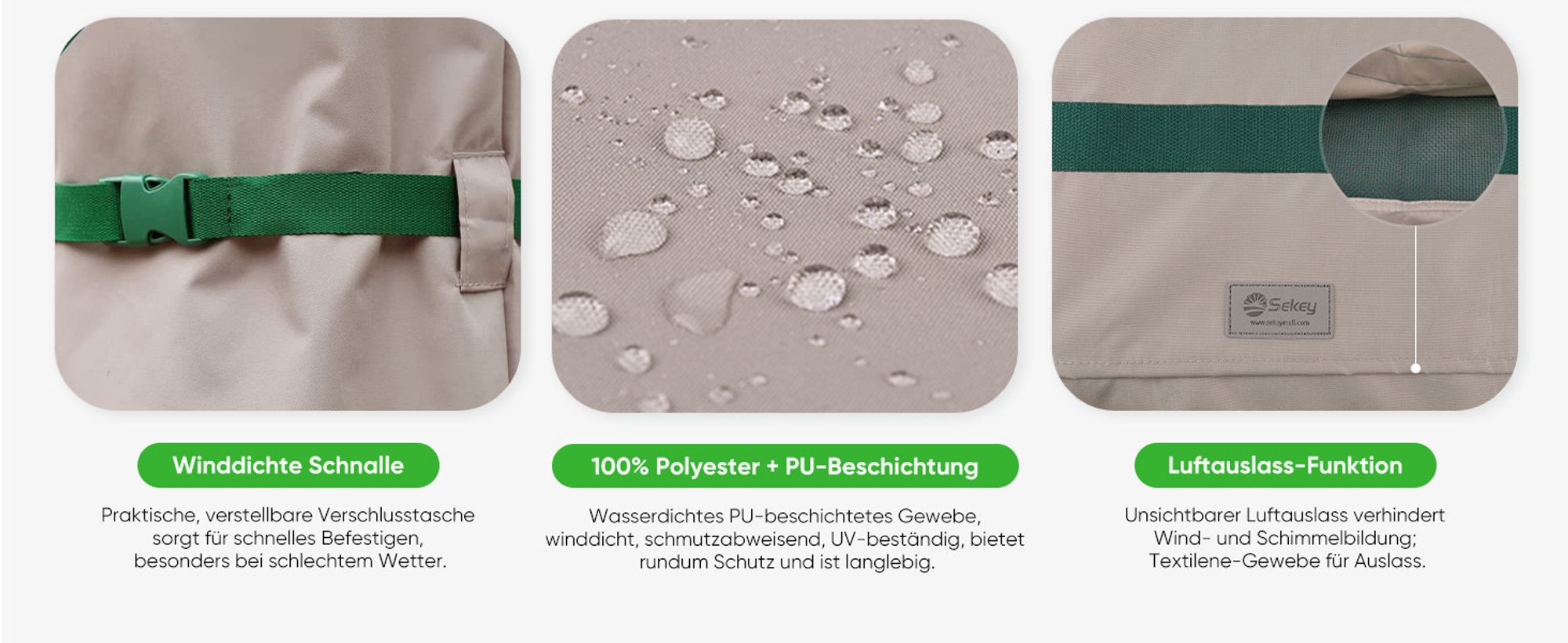 Sekey Sonnenschirm-Schutzhülle für 300 cm Ampelschirm mit Stab und Reißverschluss, Taupe