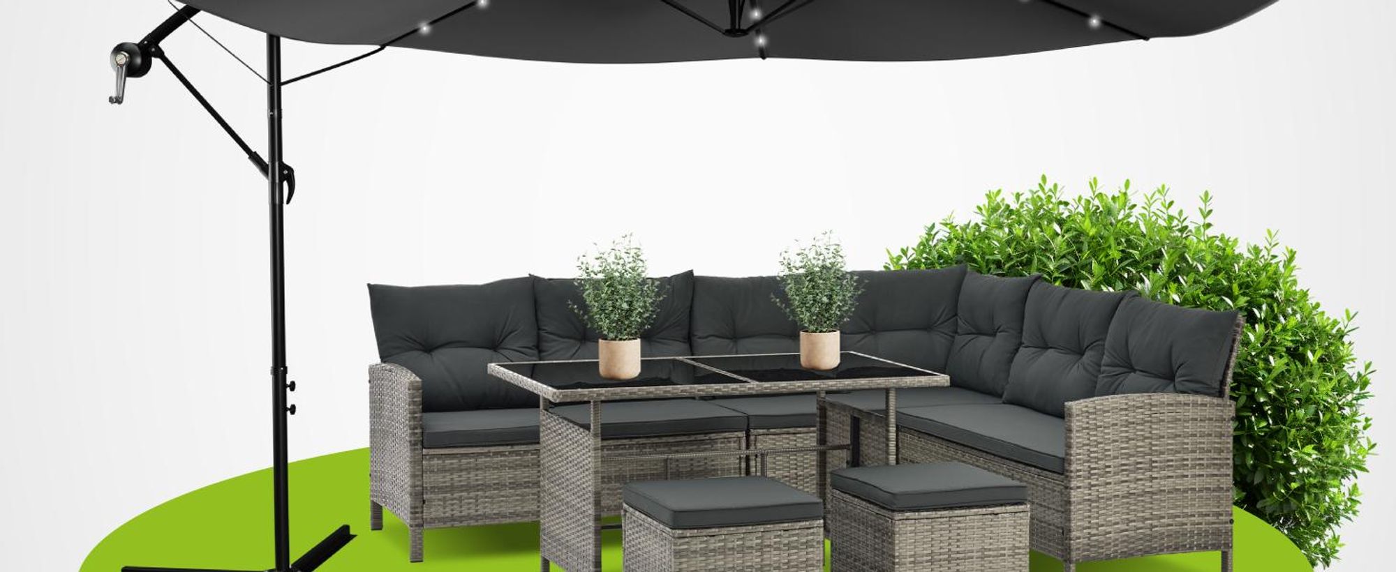 Juskys Ampelschirm Brazil 350 cm mit LED, UV-Schutz, Kurbel & Hülle - Grau