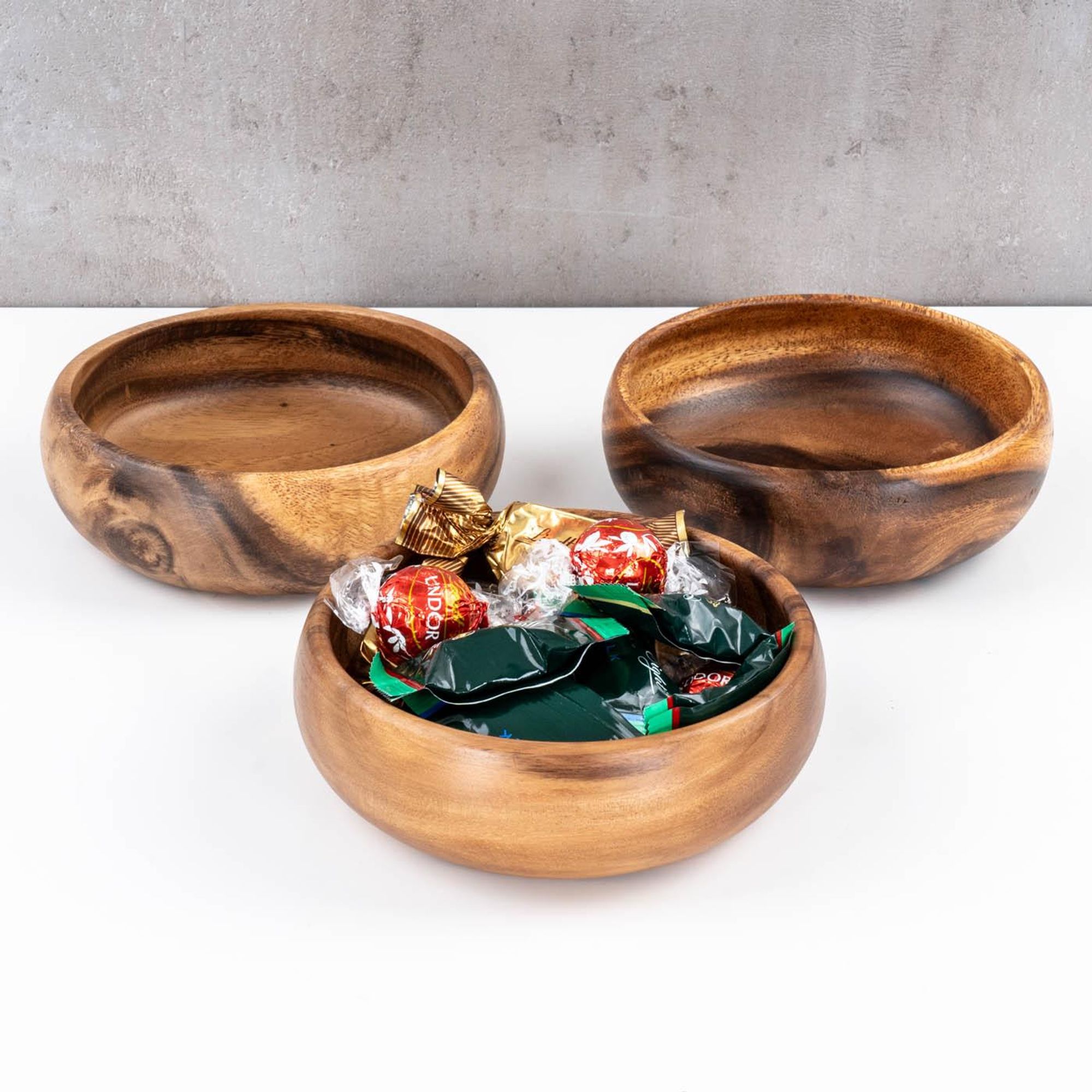 3er Set Snackschale Holz Akazie 15x4cm Rund Schale Obstschale Dekoschale Deko