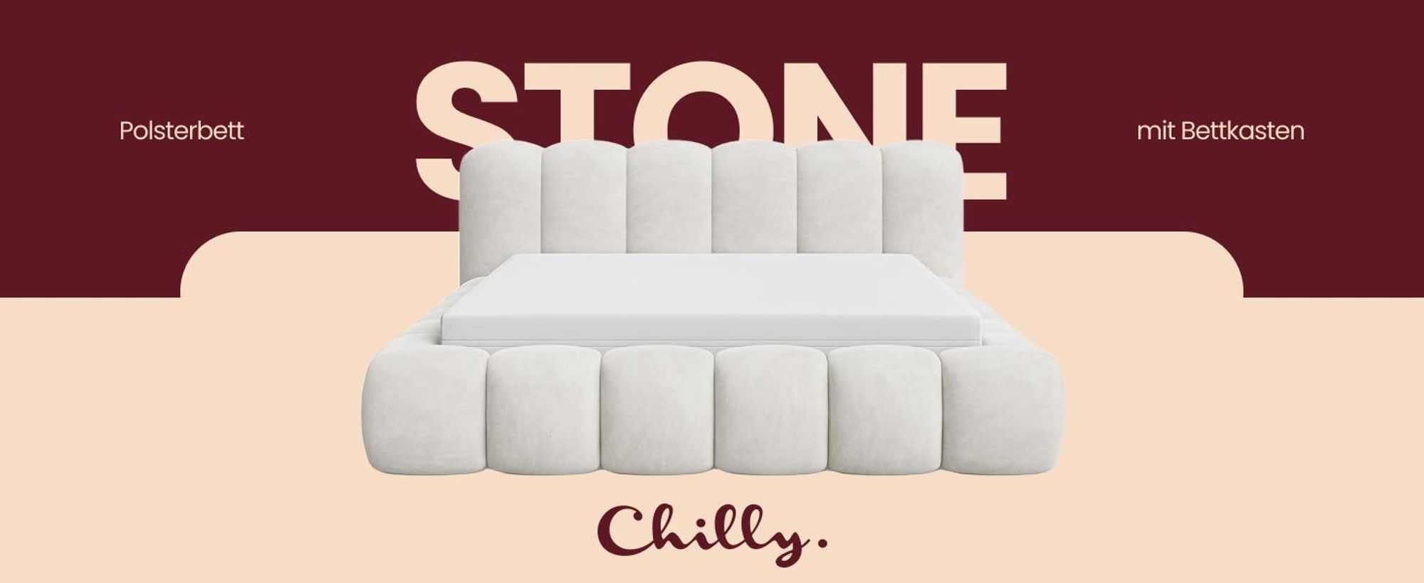 Chilly Design Polsterbett Stone Hellgrau Bouclé Stoff 200x200 cm mit Stauraum Quelle 83