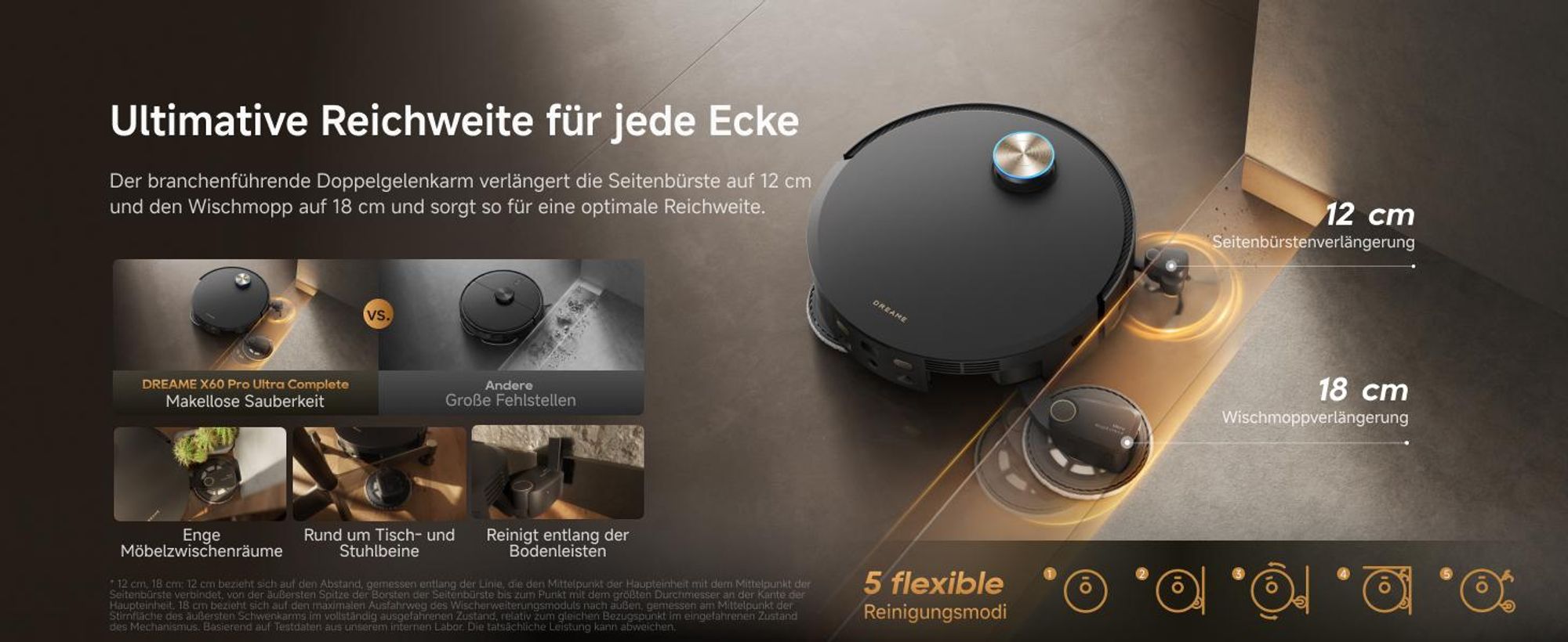 Dreame X60 Pro Ultra Complete Staubsauger Roboter mit Wischfunktion,42kPa Saugkraft,Doppelter UltraExtend-Arm,Zwei KI-Kameras,Selbstreinigung,Grau