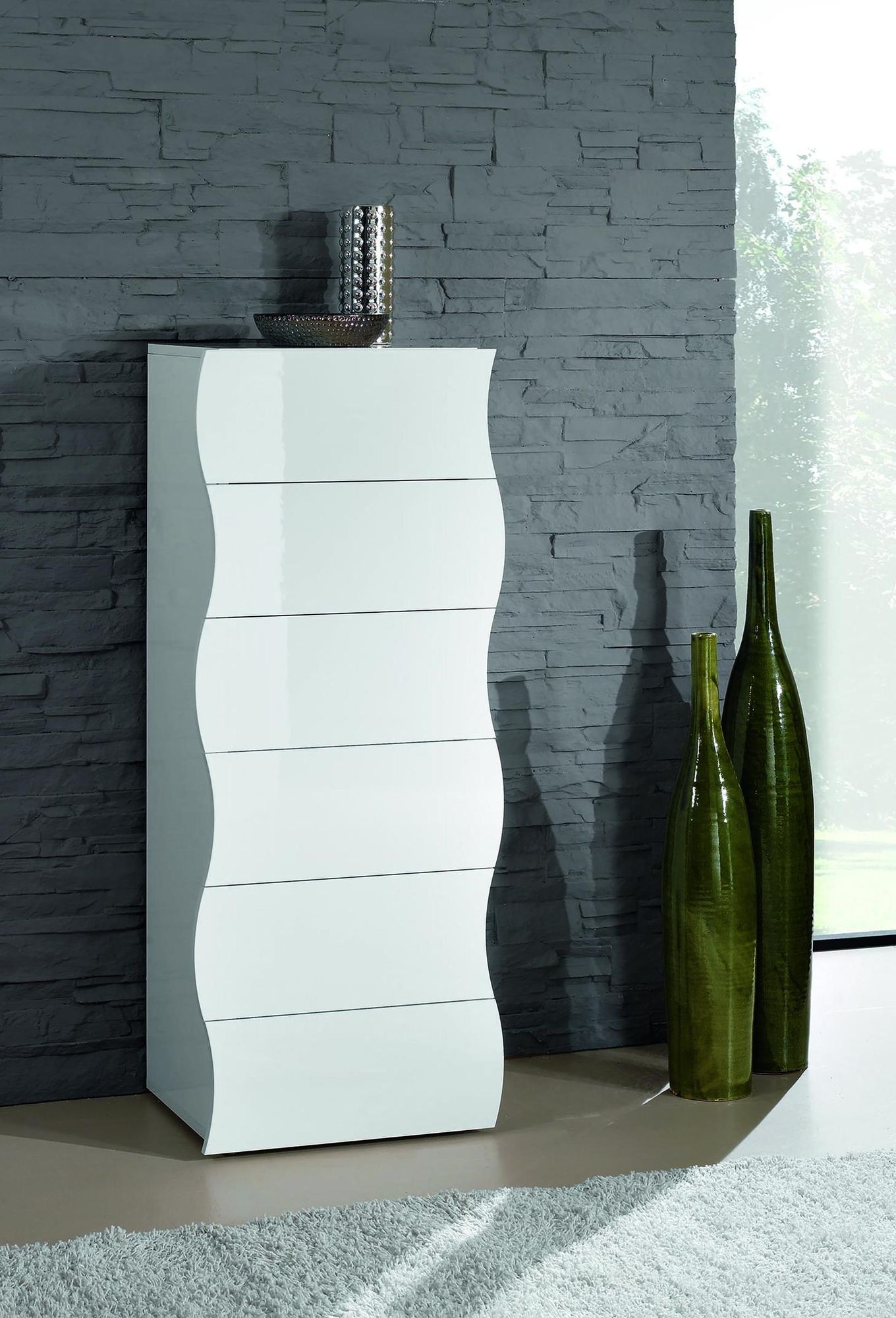 Onda Kommode – moderne Kommode mit 6 Schubkästen in Weiß Hochglanz