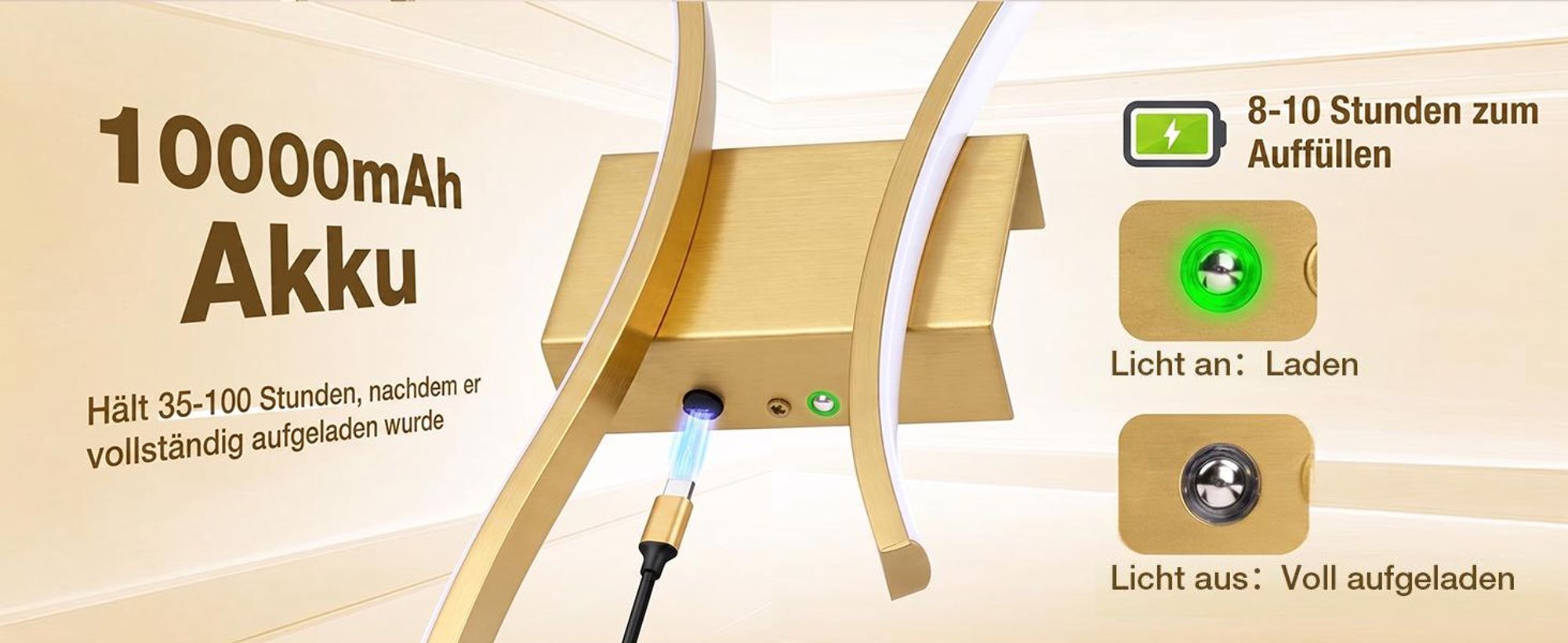 2 Stück LED Wandleuchte Innen Modern Dimmbar 3 Farbtemperaturen Wiederaufladbar Wandlampe mit Fernbedienung