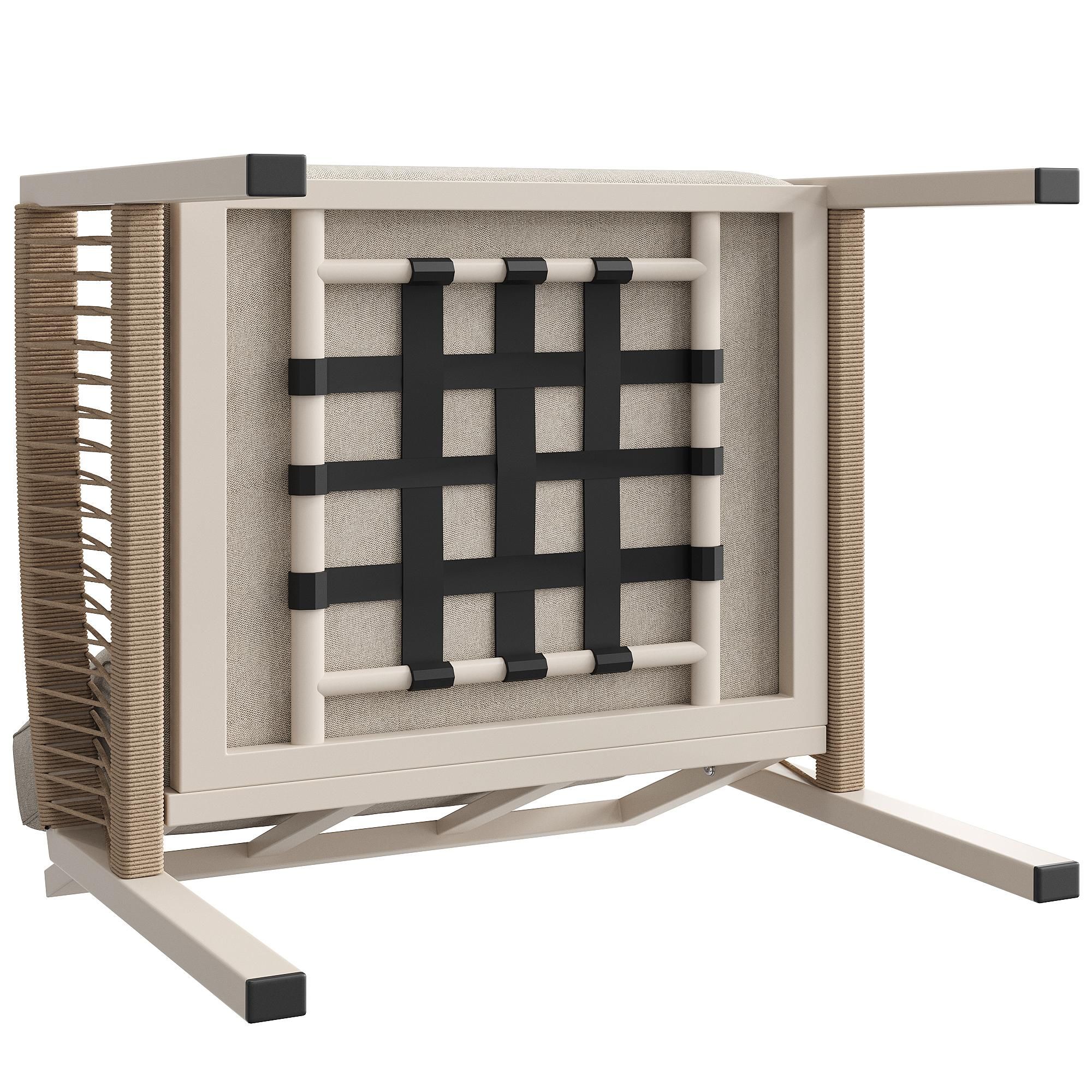 Flieks Gartenmöbel-Set 6-tlg., Gartenlounge-Set mit Gartentisch und Stuhl, Gartengarnitur für 8 Personen, Tisch mit Holzoptik-Glasplatte, Beige