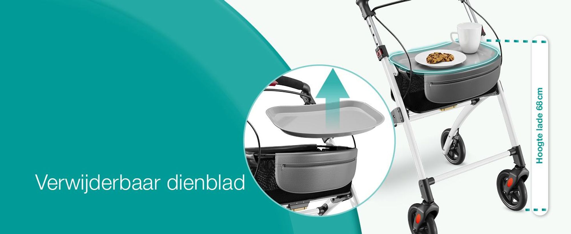 ELONEO Woonrolstoel, 54 cm breed, opvouwbaar en lichtgewicht, inclusief dienblad en stoffen mand. Smalle rolstoel voor binnenshuis, inklapbaar, wit