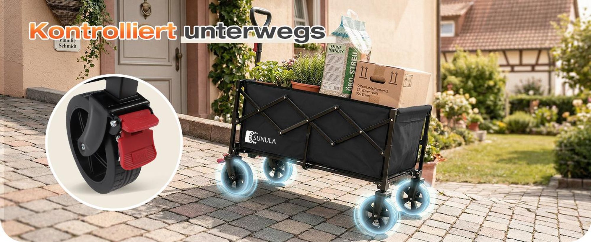 SUNULA Bollerwagen Faltbar Klein 80L 100KG, Klappbarer Handwagen Einkaufen, Schwarz