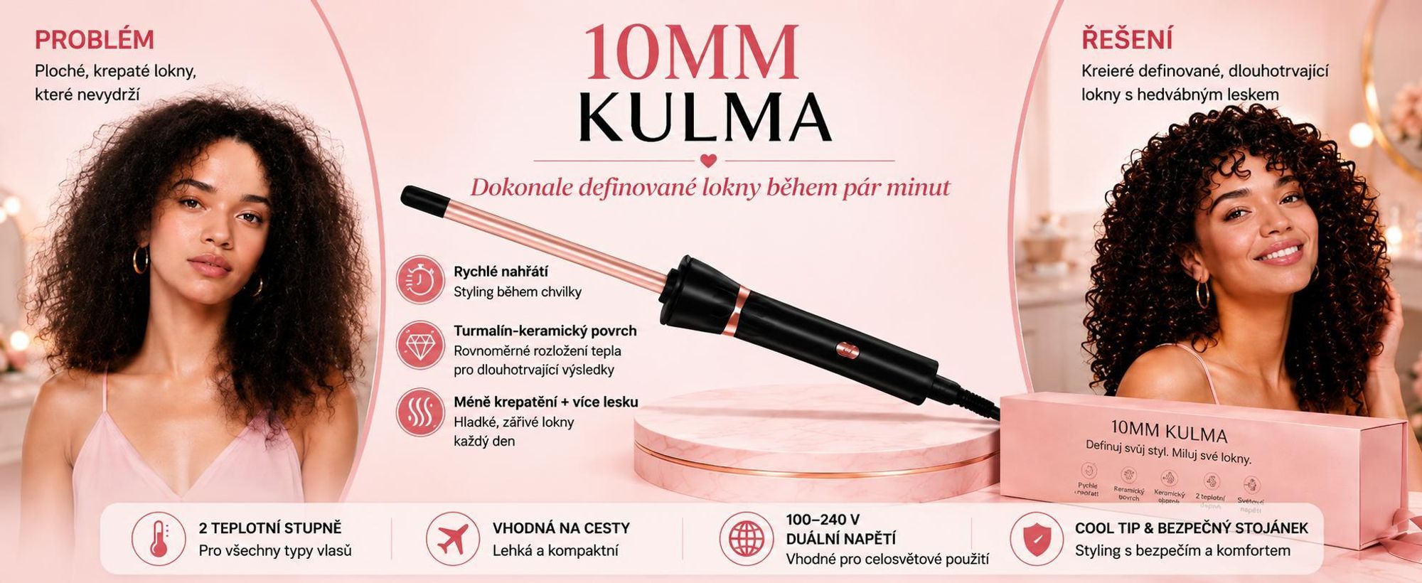 Velmi tenký kulmovací kartáč o tloušťce 10 mm s 2 teplotními nastaveními, kulmovací kartáč o výkonu 25 W a délce kabelu 1,8 m - FINETWIRLY