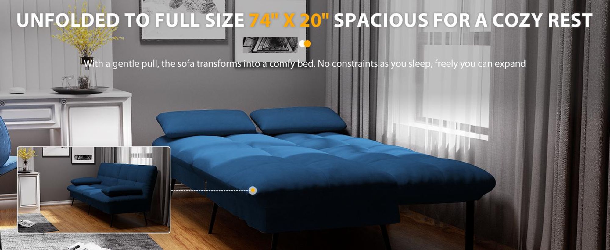 COMHOMA Divano Letto Futon Pieghevole Blu