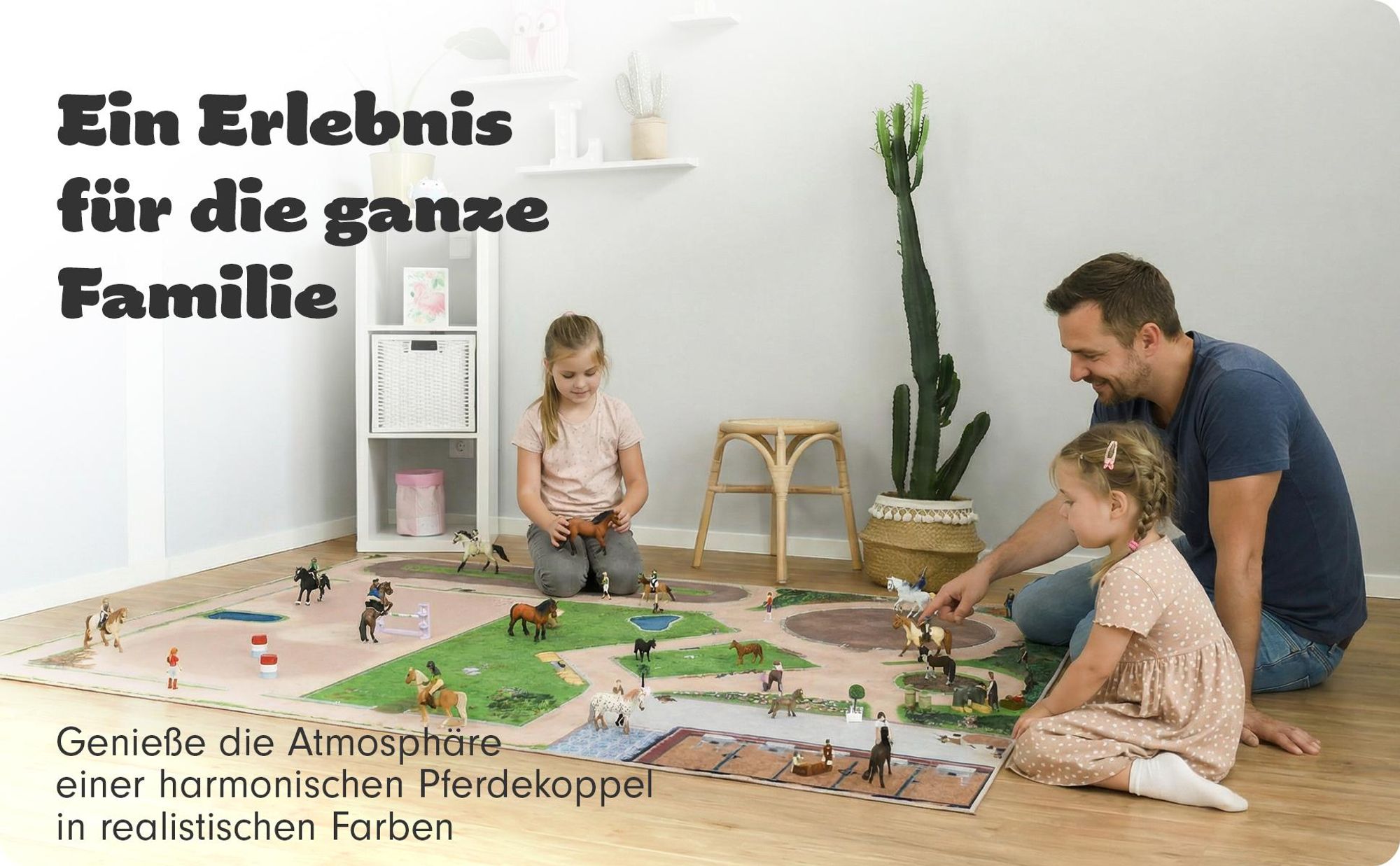 Pferde Spielteppich Großer Reiterhof Größe: 200cm x 160cm - Teppich Jungen & Mädchen Kinderzimmer, Kinderteppich für z.B. Schleich®, CollectA® Figure