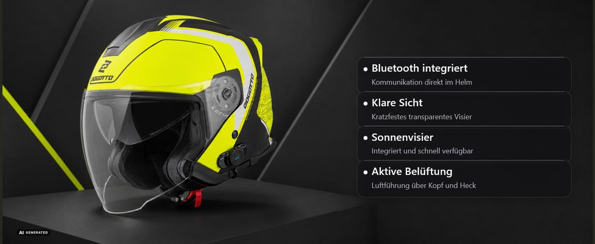 Bogotto H586 BT Illus Bluetooth Jethelm, schwarz matt/grün, L (59/60)