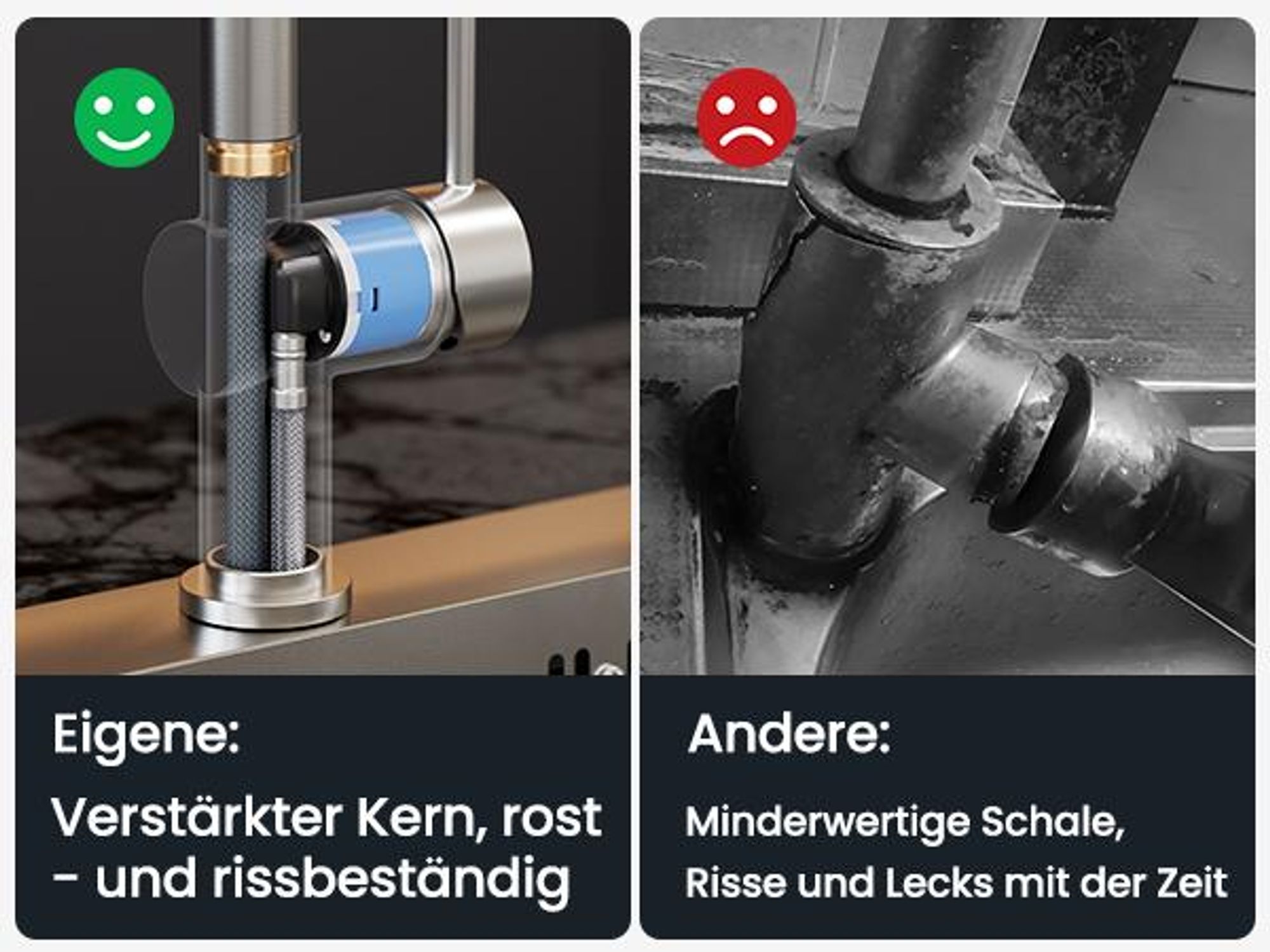 CECIPA MAX Küchenarmatur Ausziehbare Küchenarmatur mit Brause, Hochdruck-Mischbatterie für die Küche mit 2 Strahlarten, Spültischarmatur aus Edelstahl