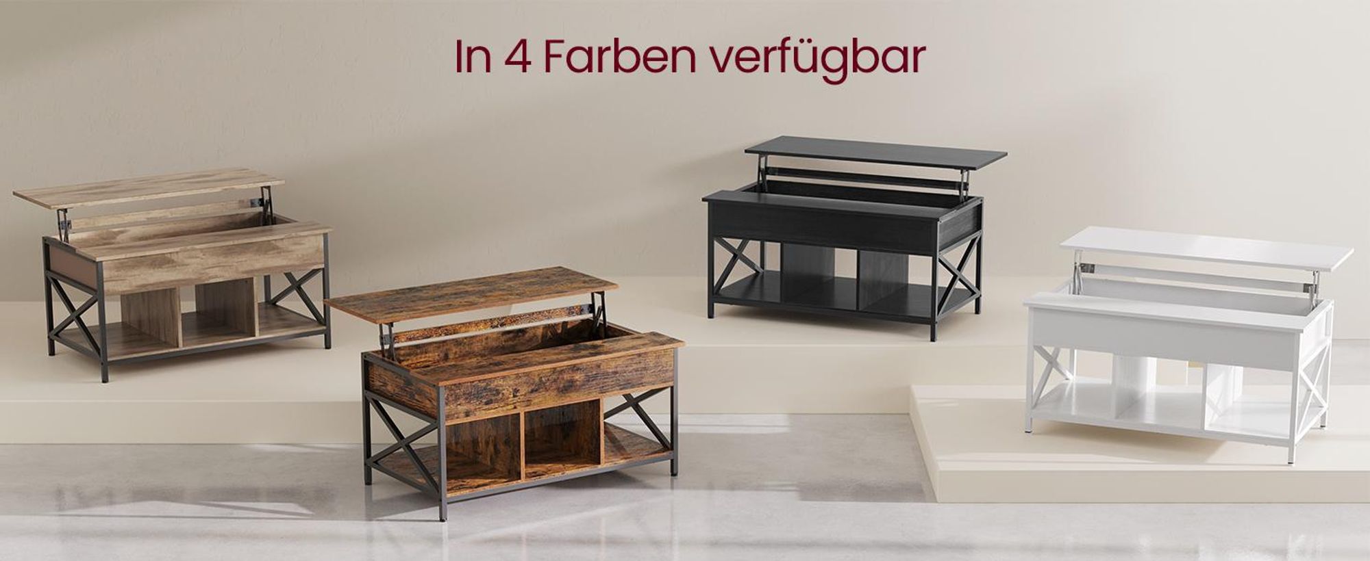 VASAGLE Couchtisch, höhenverstellbar, offener und versteckter Stauraum, 60 x 100 x (48-62) cm