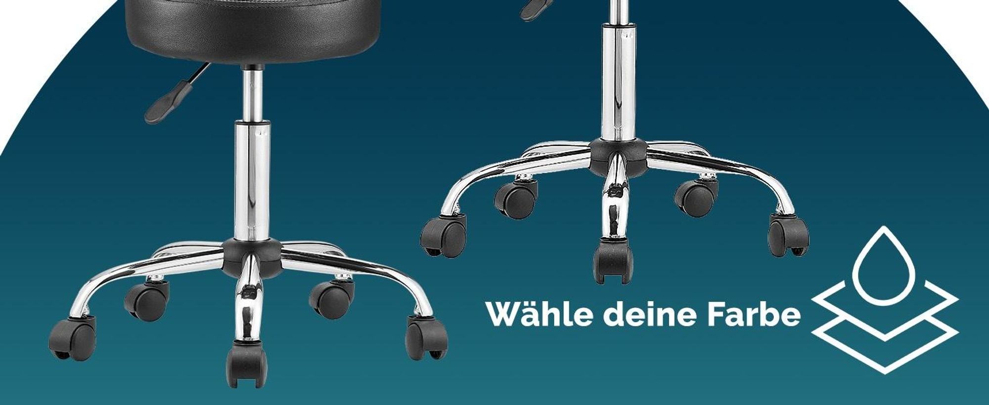CASARIA® Rollhocker mit Lehne Höhenverstellbar 10cm Polsterung 360°C Drehbar 46-60cm Sitzhöhe Büro Küche Bürohocker Drehhocker Arbeitshocker Hocker Weiß