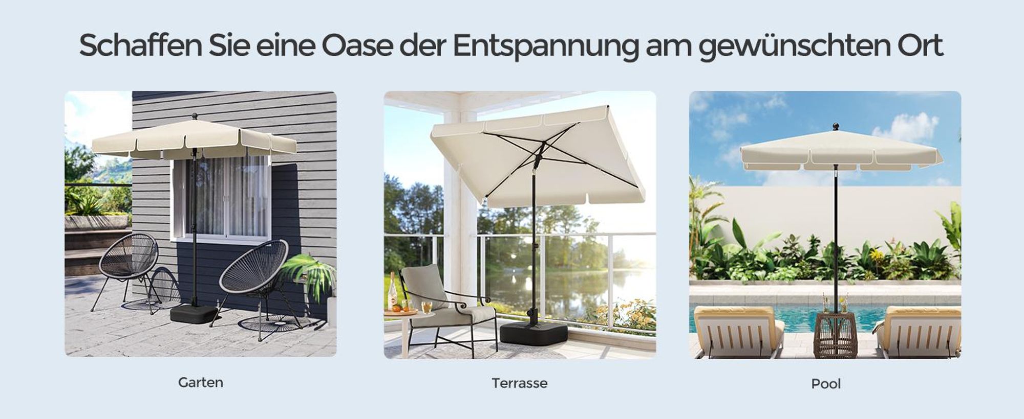 SONGMICS Sonnenschirm 230 x 150 cm UPF 50+ Sonnenschutz